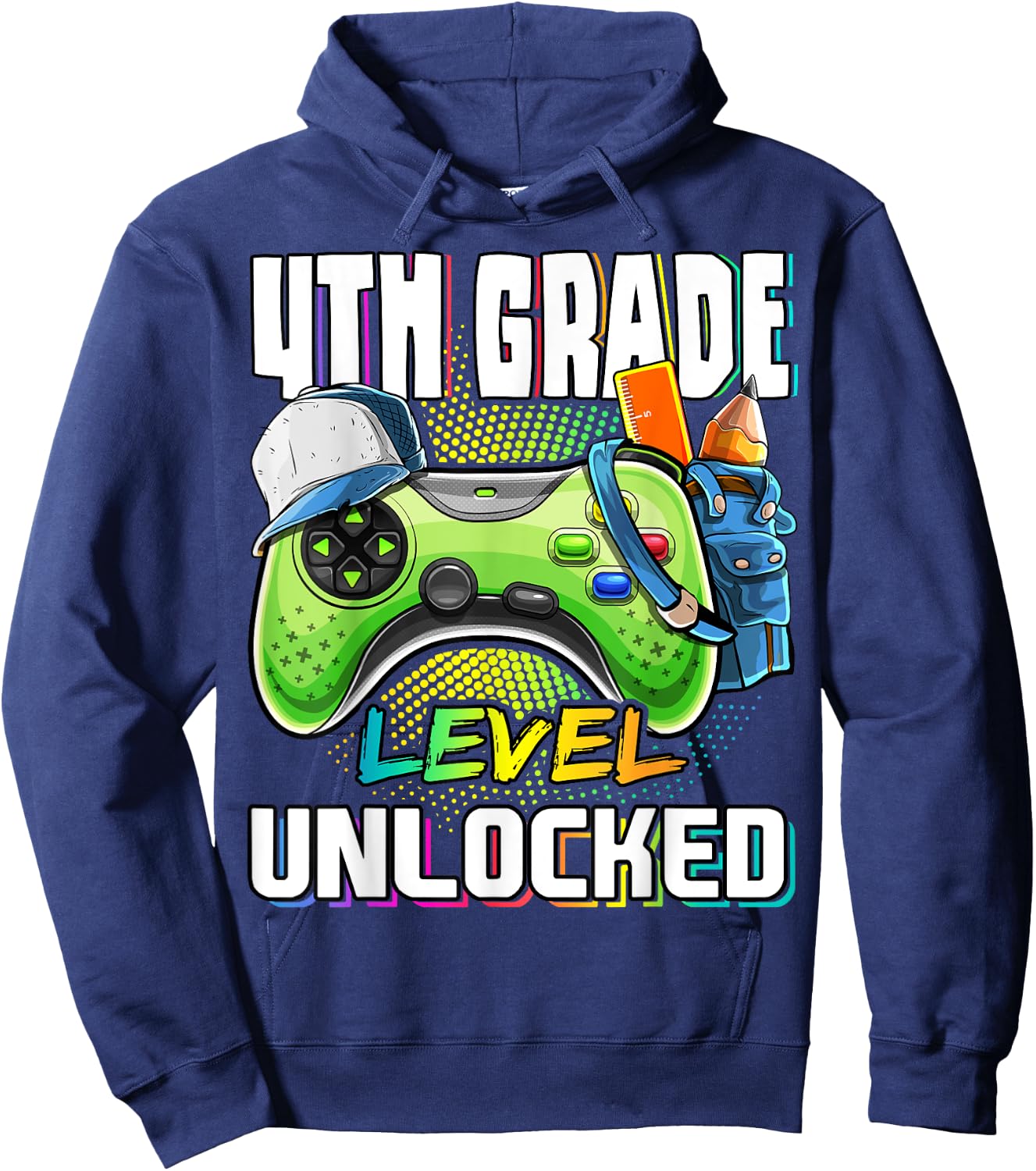 4th Grade Level Unlocked Video Game Back to School Boys Hoodie - Hoodie | Navy
