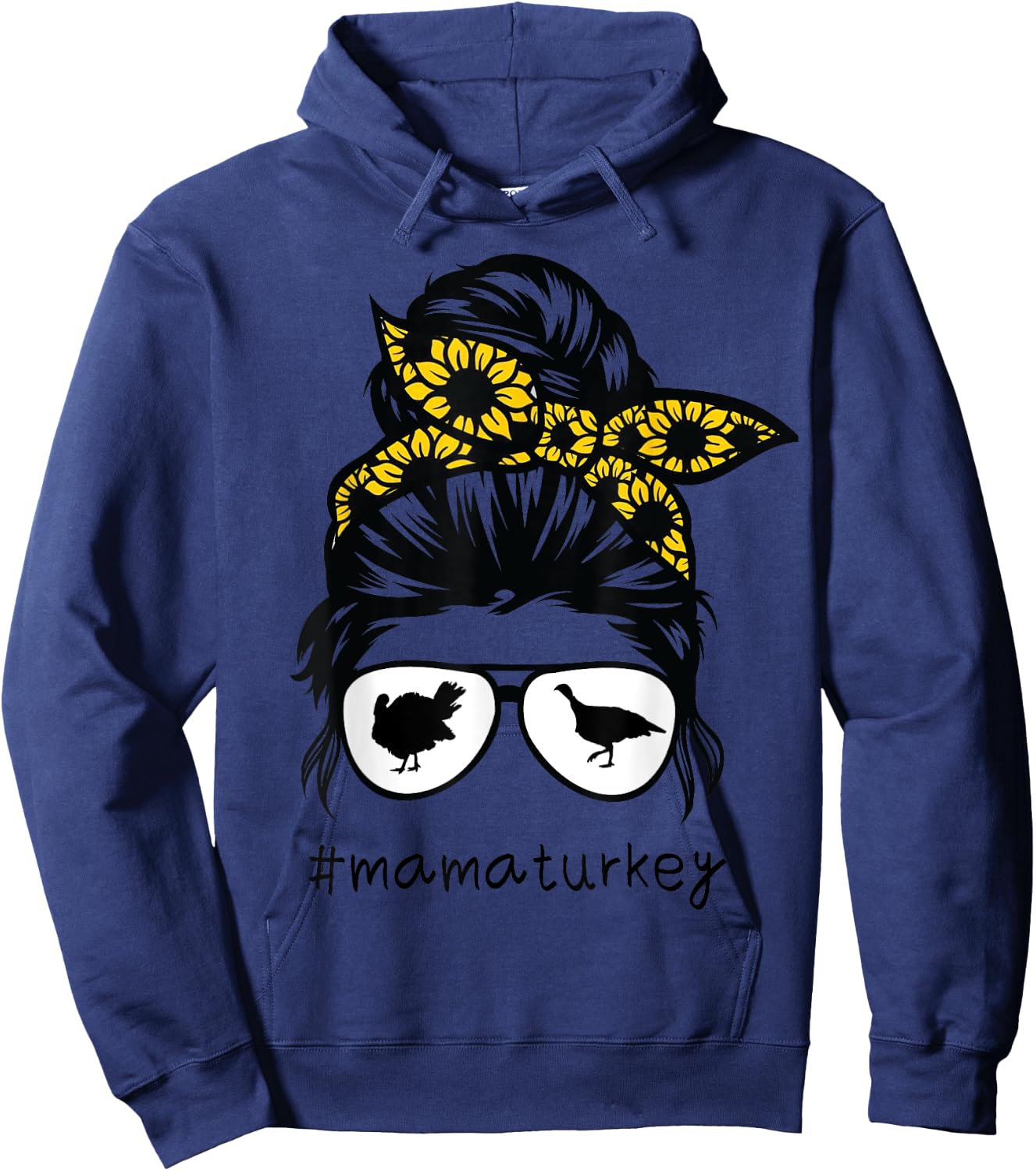 turkey mom Messy Hair Bun Sunflower, turkey mama Hoodie - Hoodie | Navy