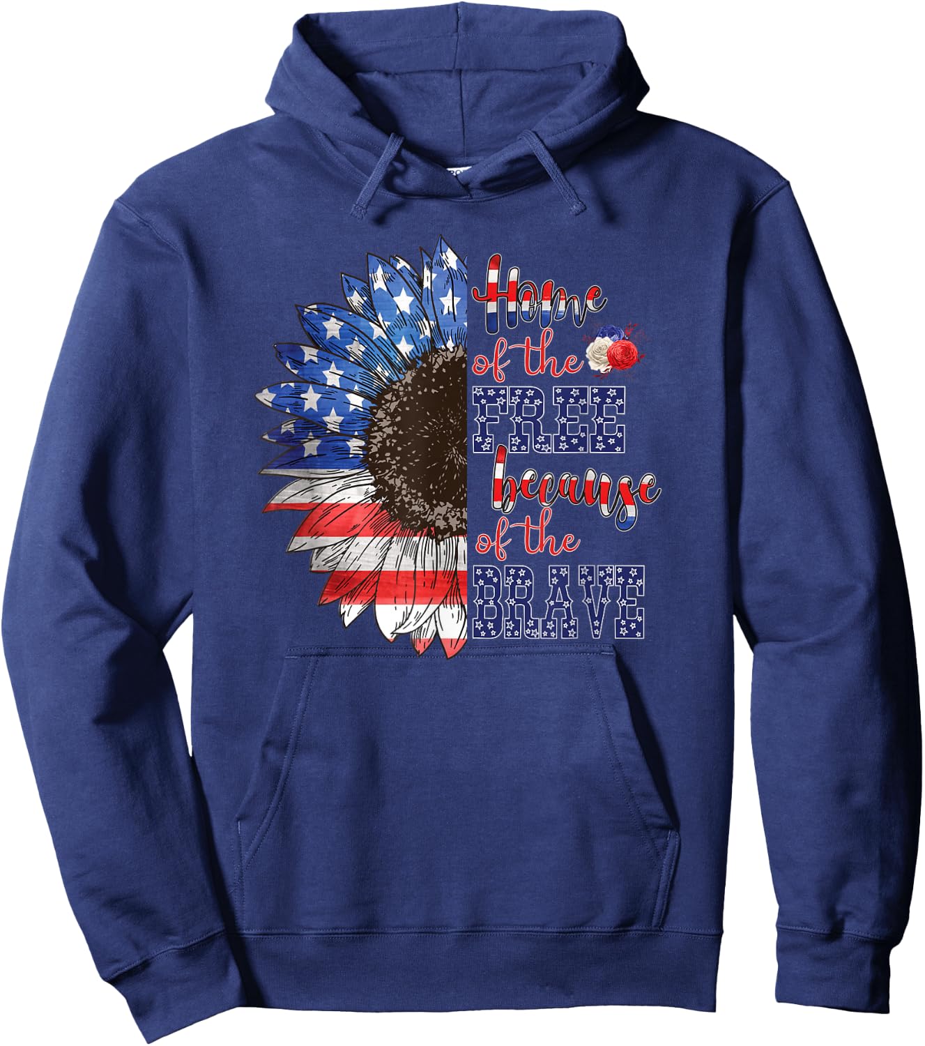 American Flag Sunflower Patriotic 4th July Graphic Plus Size Hoodie - Hoodie | Navy