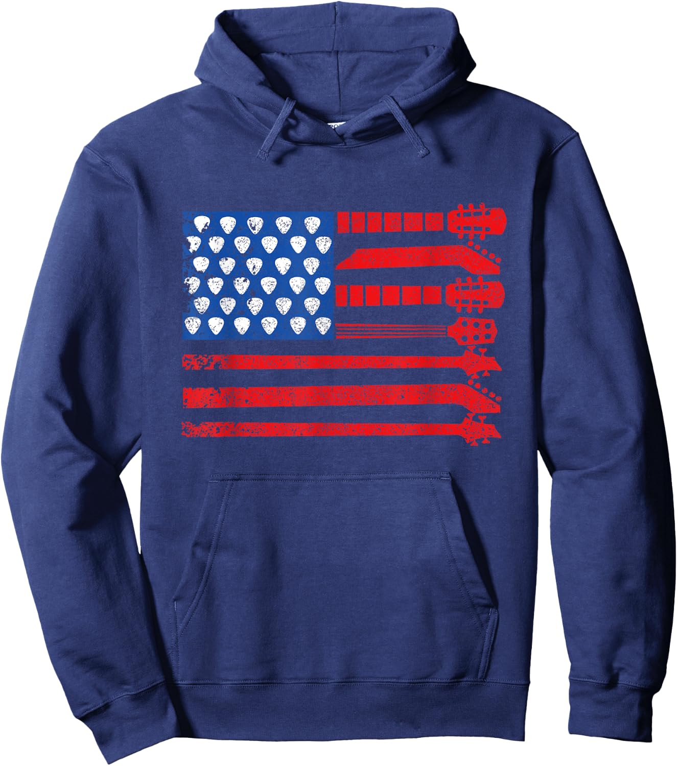American Flag Guitar Red White Blue Patriotic Men Women Kids Hoodie - Hoodie | Navy