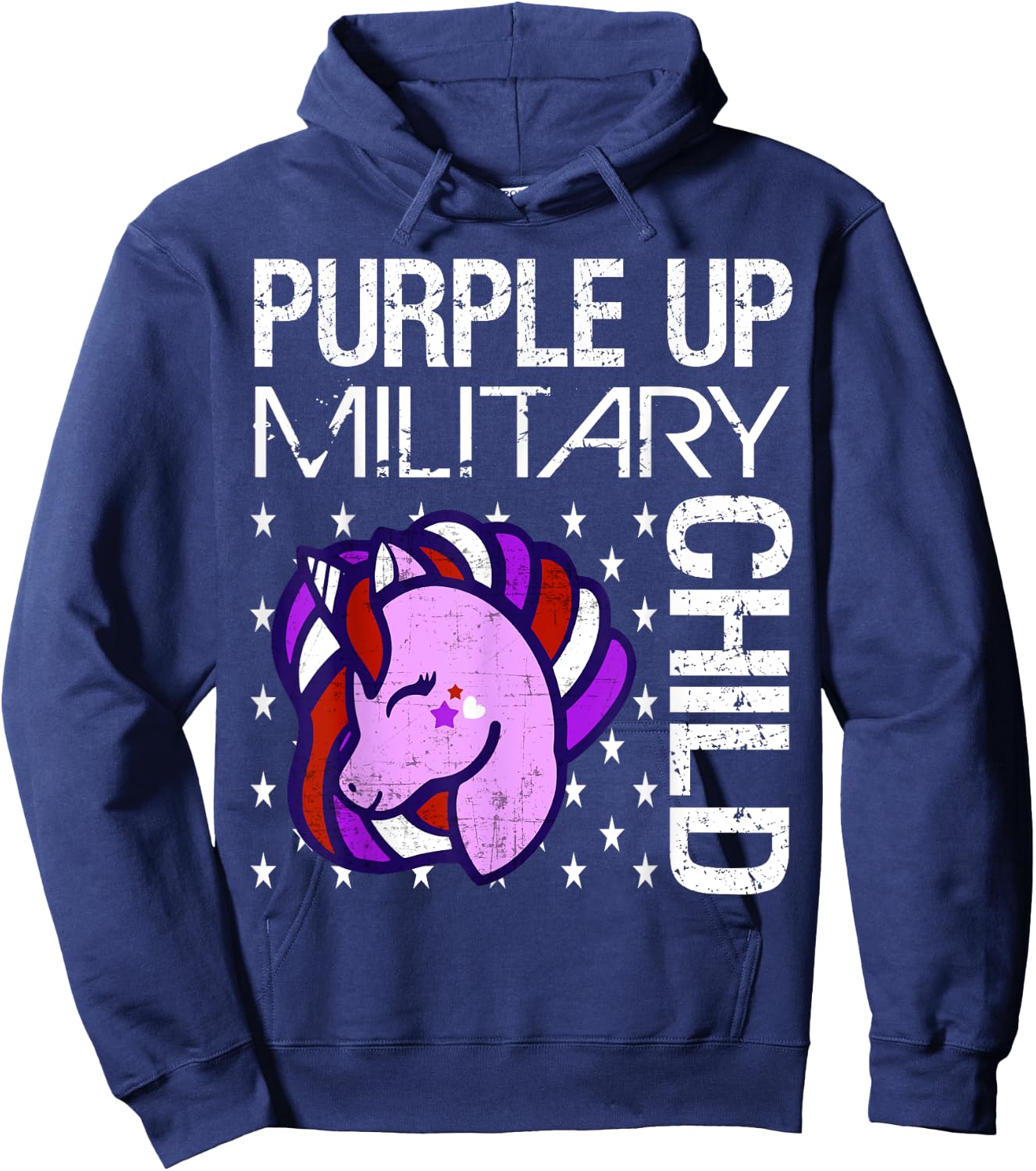 Awareness Month Purple Up Military Child Purple-Up Unicorn Hoodie - Hoodie | Navy