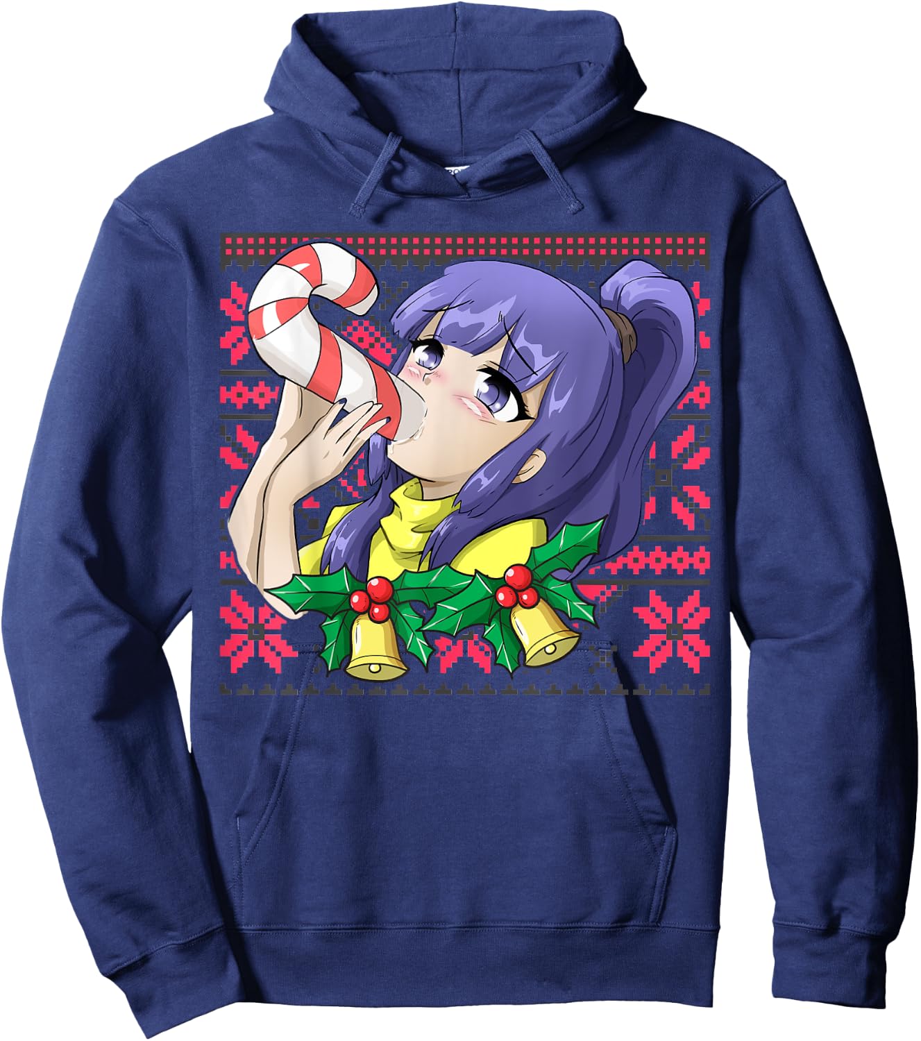 Ugly Christmas Otaku Ahegao Ecchi Etchi Lewd Hentai Kawaii Hoodie - Hoodie | Navy