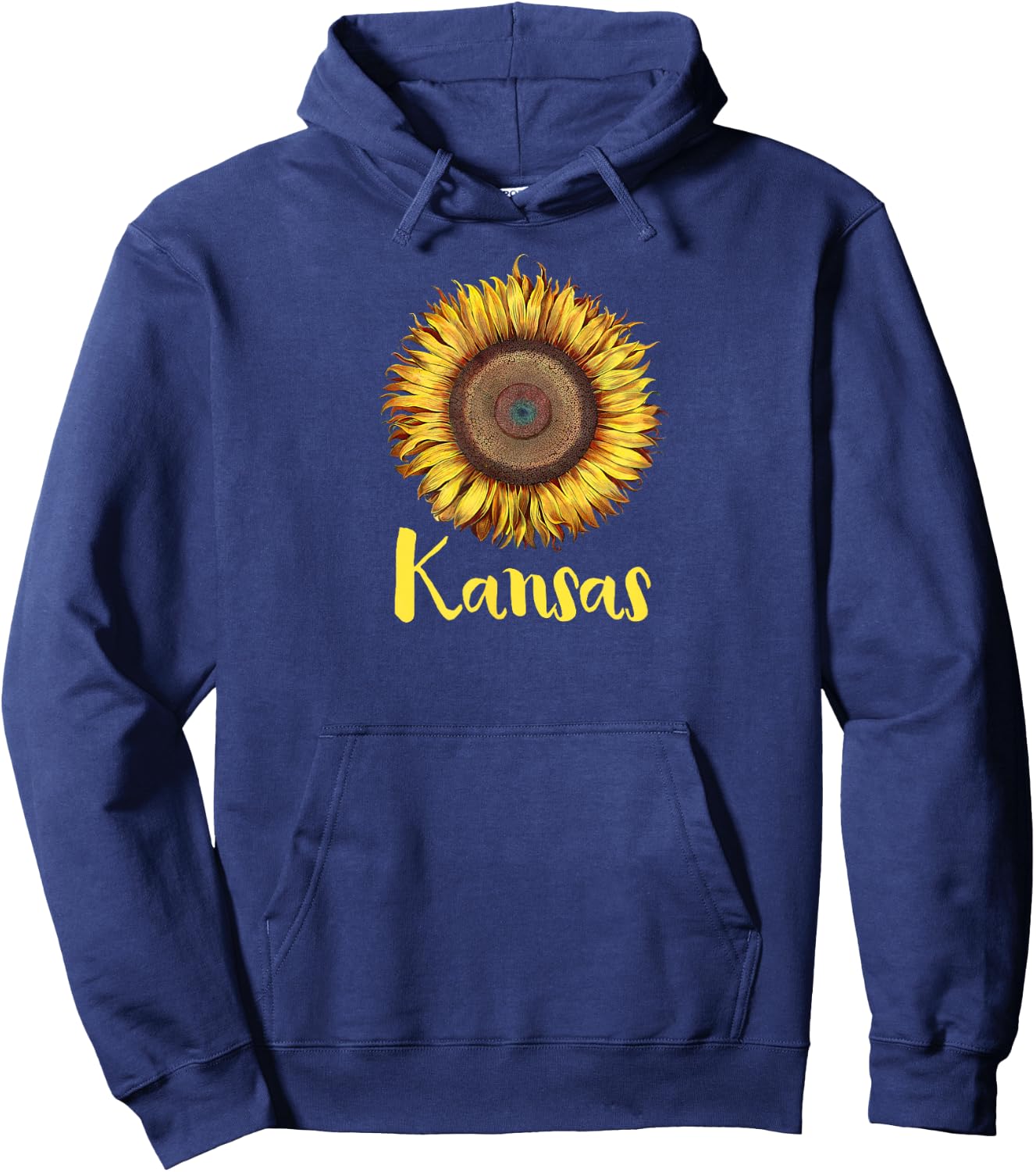 Single Sunflower State of Kansas Flower Apparel Hoodie - Hoodie | Navy