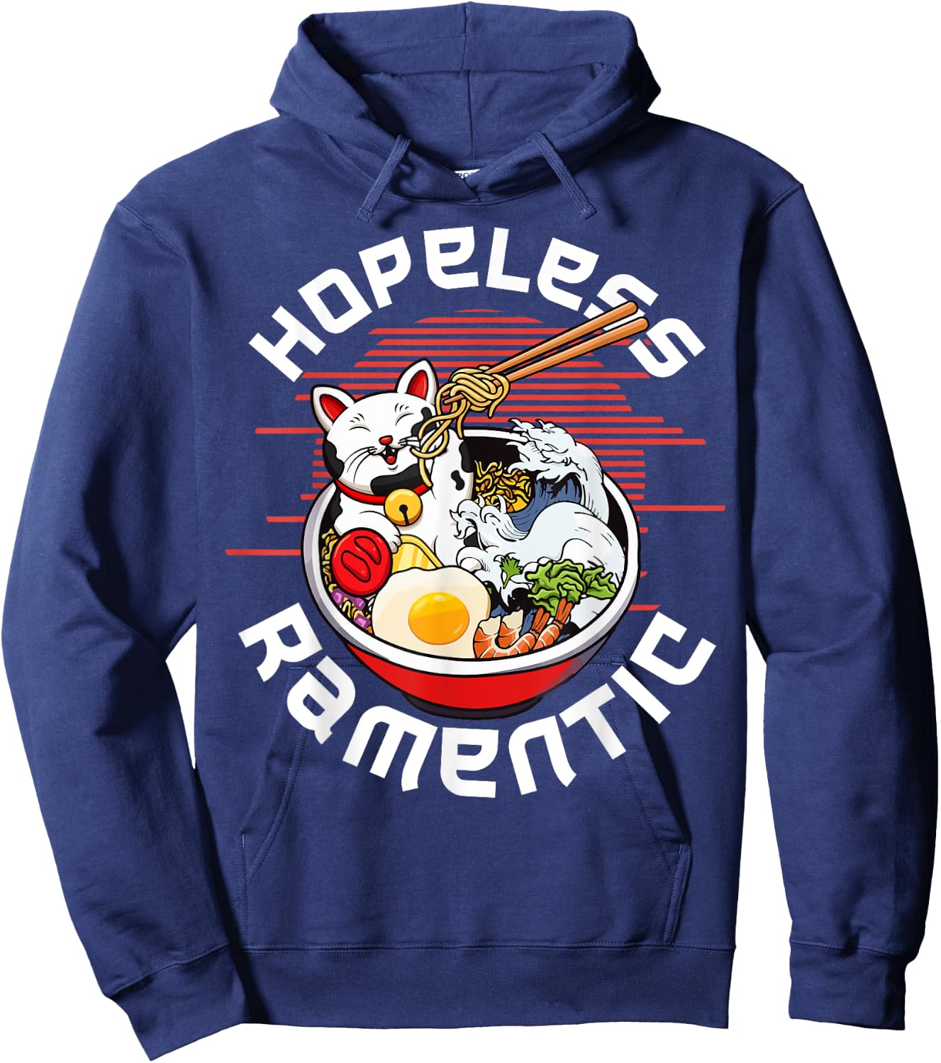 Cat Ramen Noodles Japanese Kawaii Funny Gifts , Women Hoodie - Hoodie | Navy
