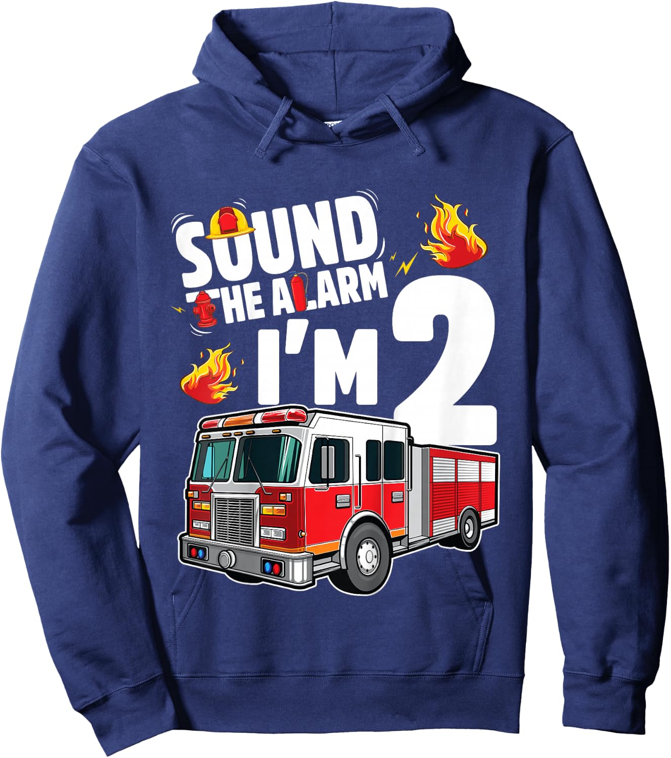 Fire Truck 2nd Birthday Boy Firefighter 2 Year Old Hoodie - Hoodie | Navy