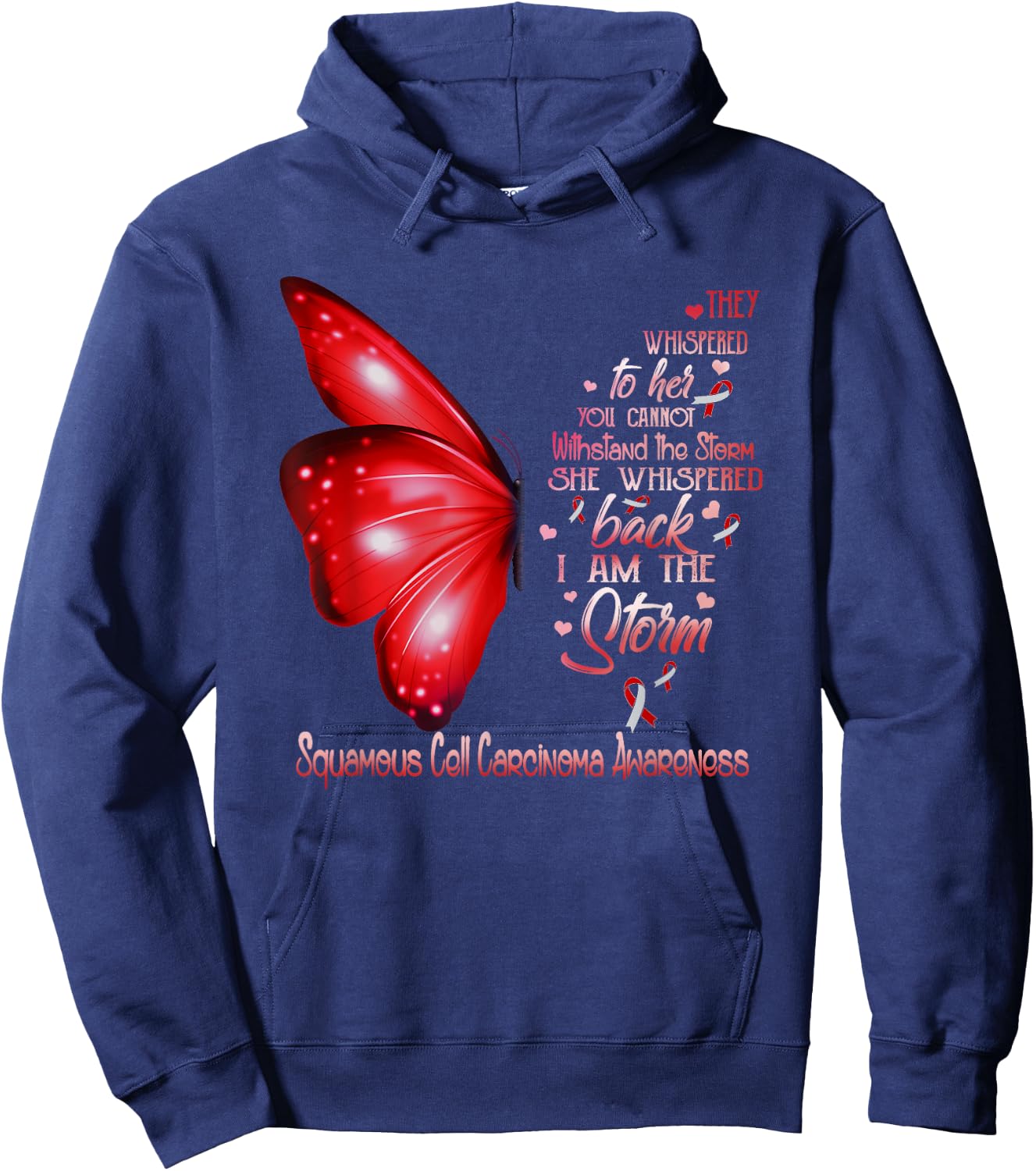 I am the storm Squamous Cell Carcinoma Awareness Butterfly Hoodie - Hoodie | Navy