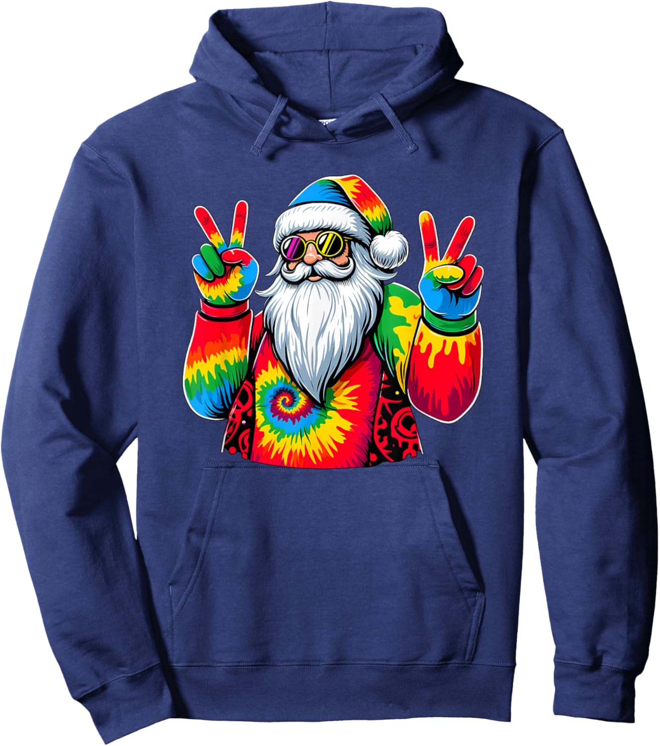Peace Sign Tie Dye Santa Claus Hoodie - Hoodie | Navy