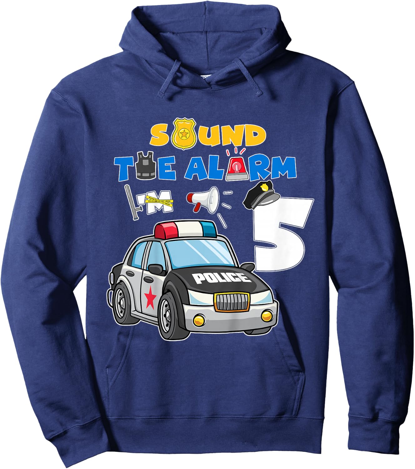 Sound Alarm 5 Year Old Police Cars 5th Birthday Boy Hoodie - Hoodie | Navy
