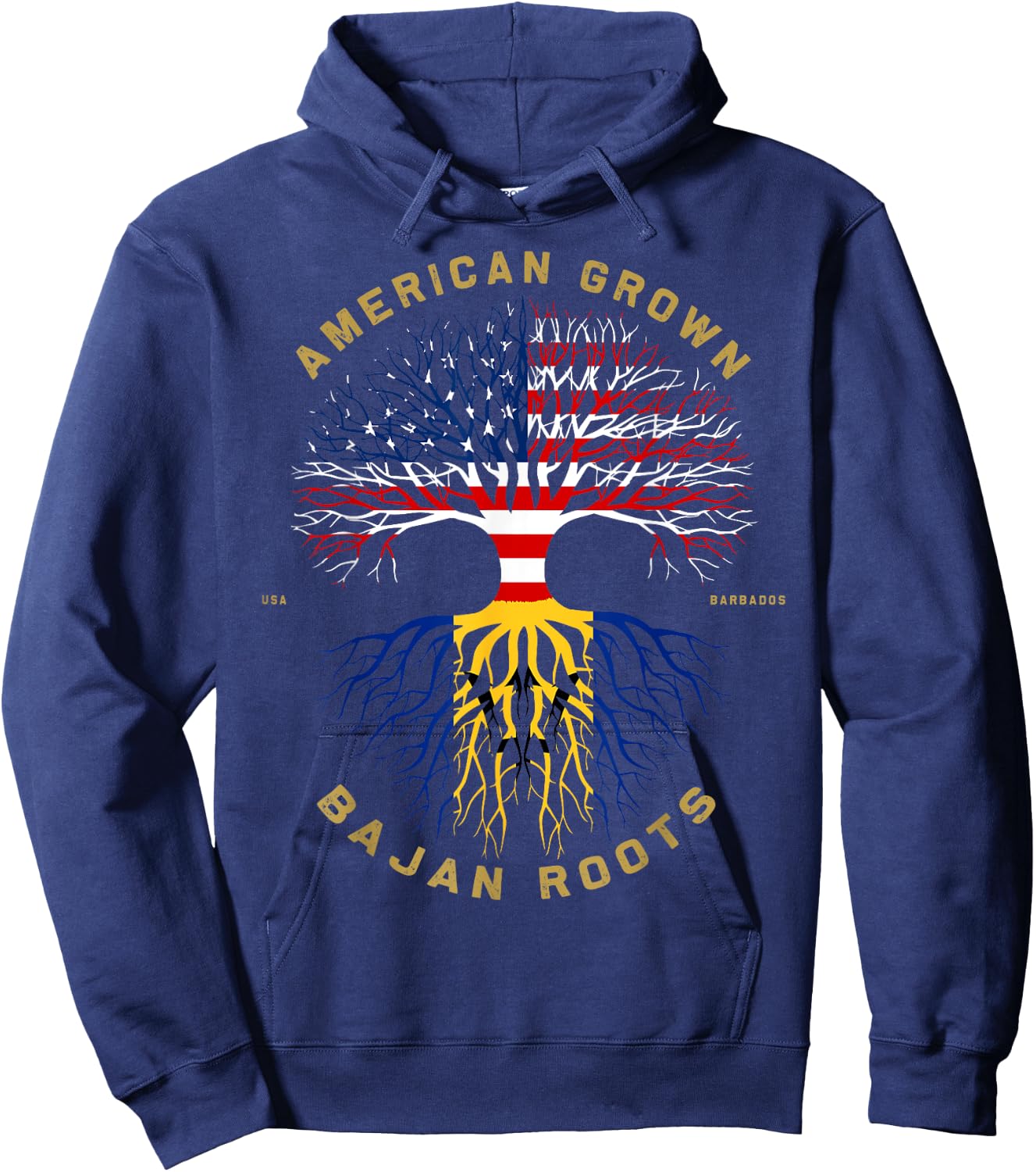 American Grown With Bajan Roots Tree USA Flag Unique Gifts Hoodie - Hoodie | Navy