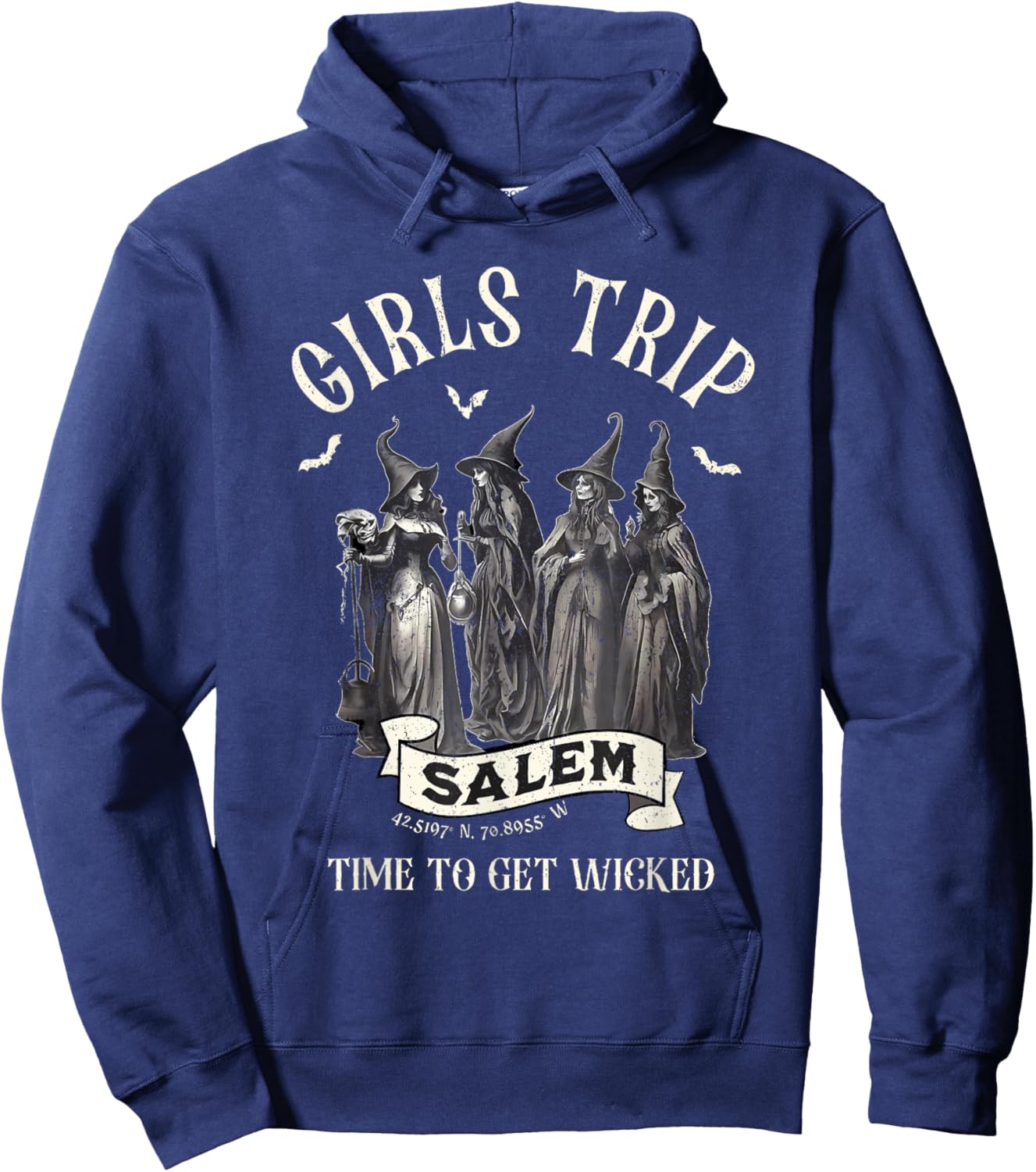 Vintage Girls Trip to Salem Time To Get Wicked Halloween Hoodie - Hoodie | Navy