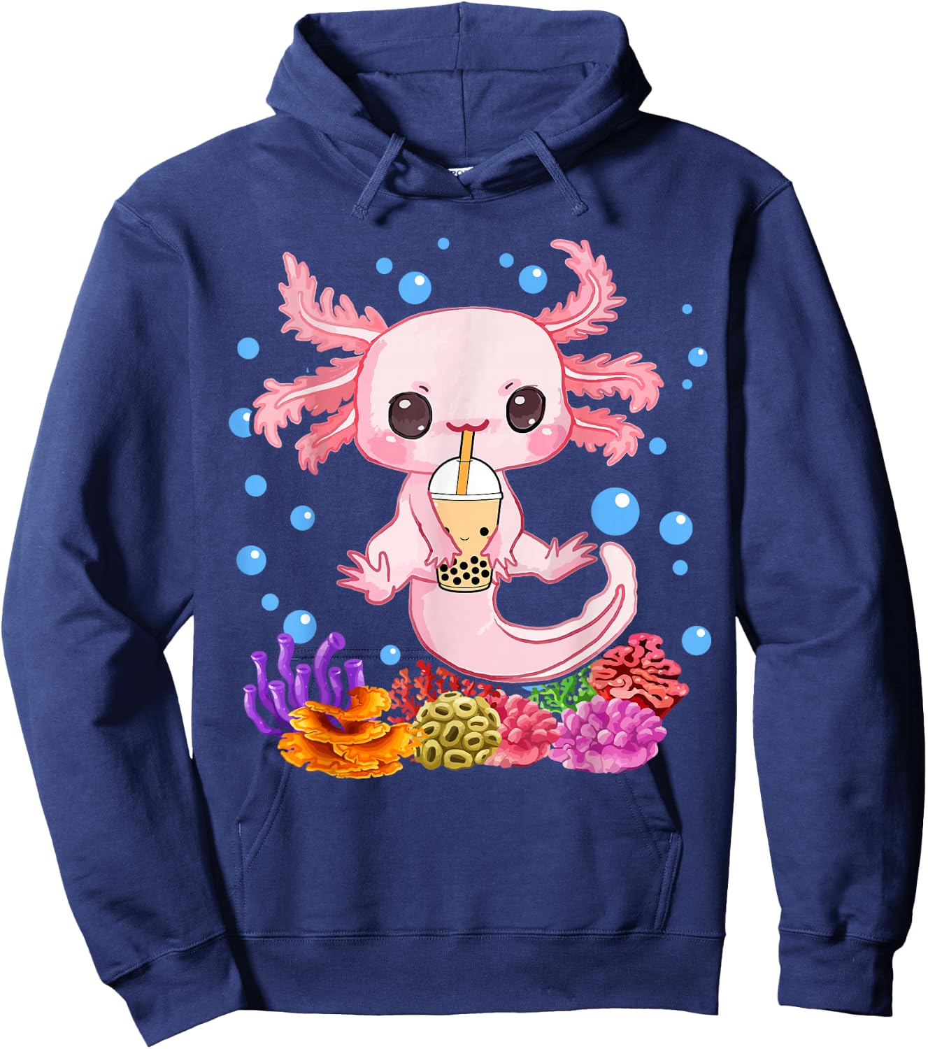 Axolotl Boba Tea Bobalotl Kids Teen Girl Cute Graphic Kawaii Hoodie - Hoodie | Navy