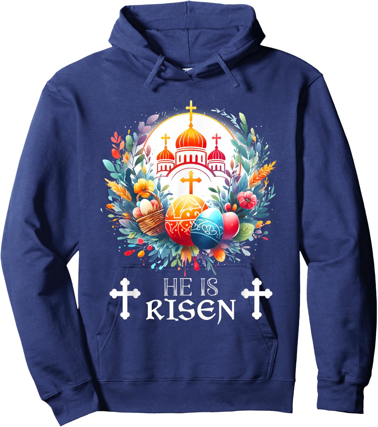 Christ is Risen Russian Greek Eastern Orthodox Pascha Easter Hoodie - Hoodie | Navy