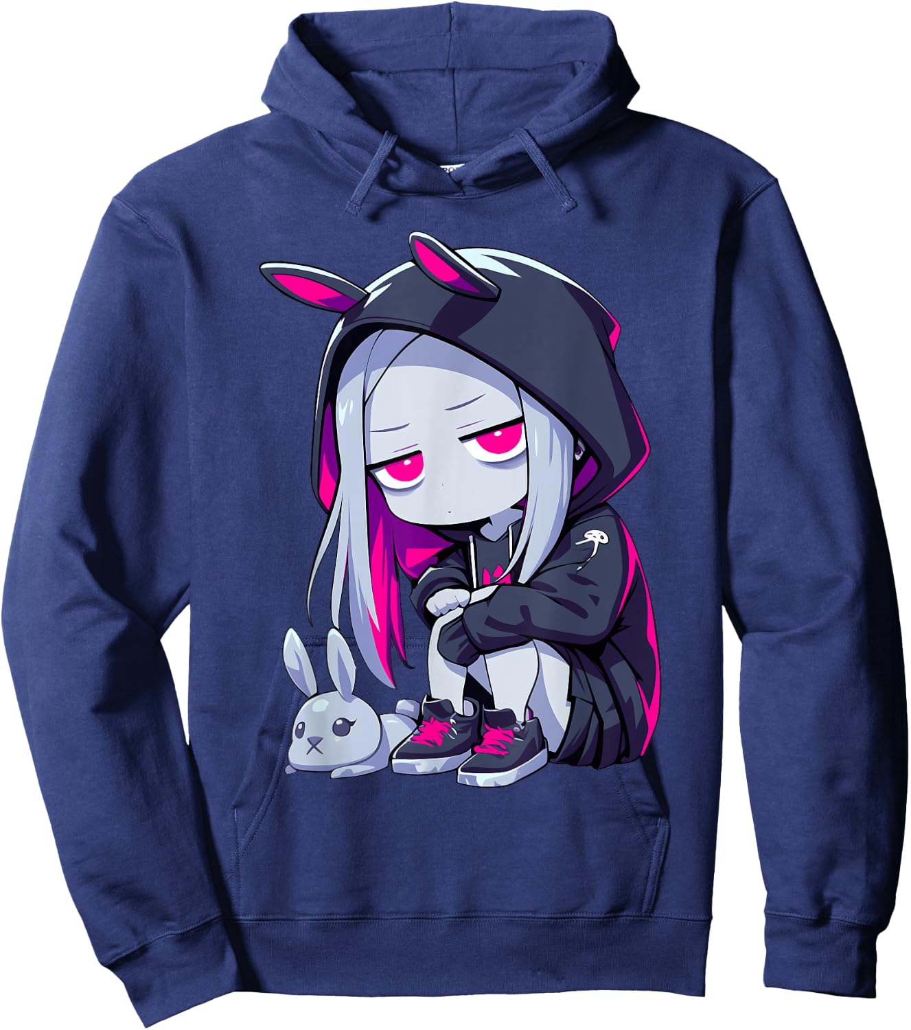 Grunge Goth Bunny Anime Girl Cute E-Girl Edgy Outfit Hoodie - Hoodie | Navy