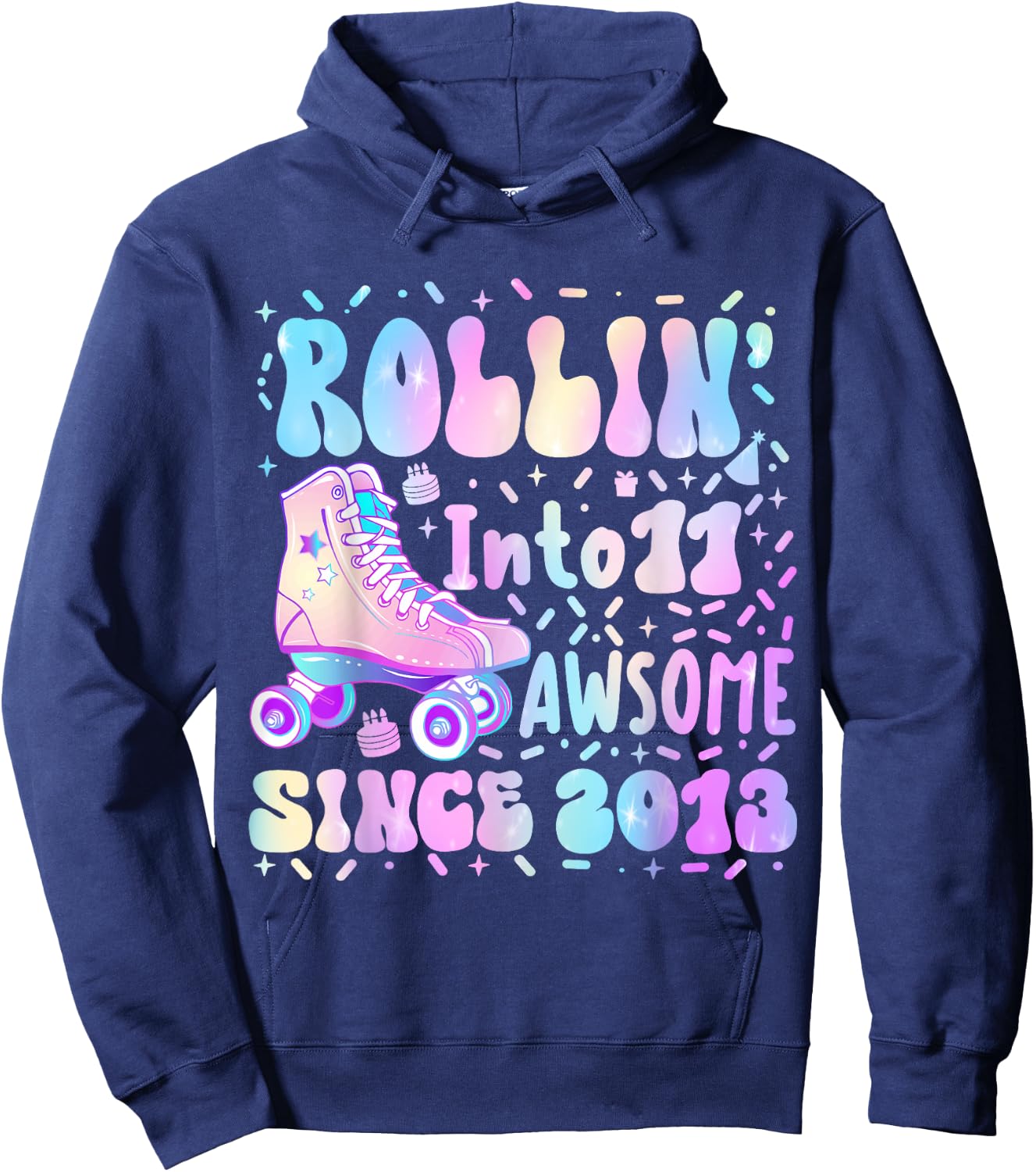 Roller Skate 11th Birthday Rolling Into 11 Since 2013 Girls Hoodie - Hoodie | Navy