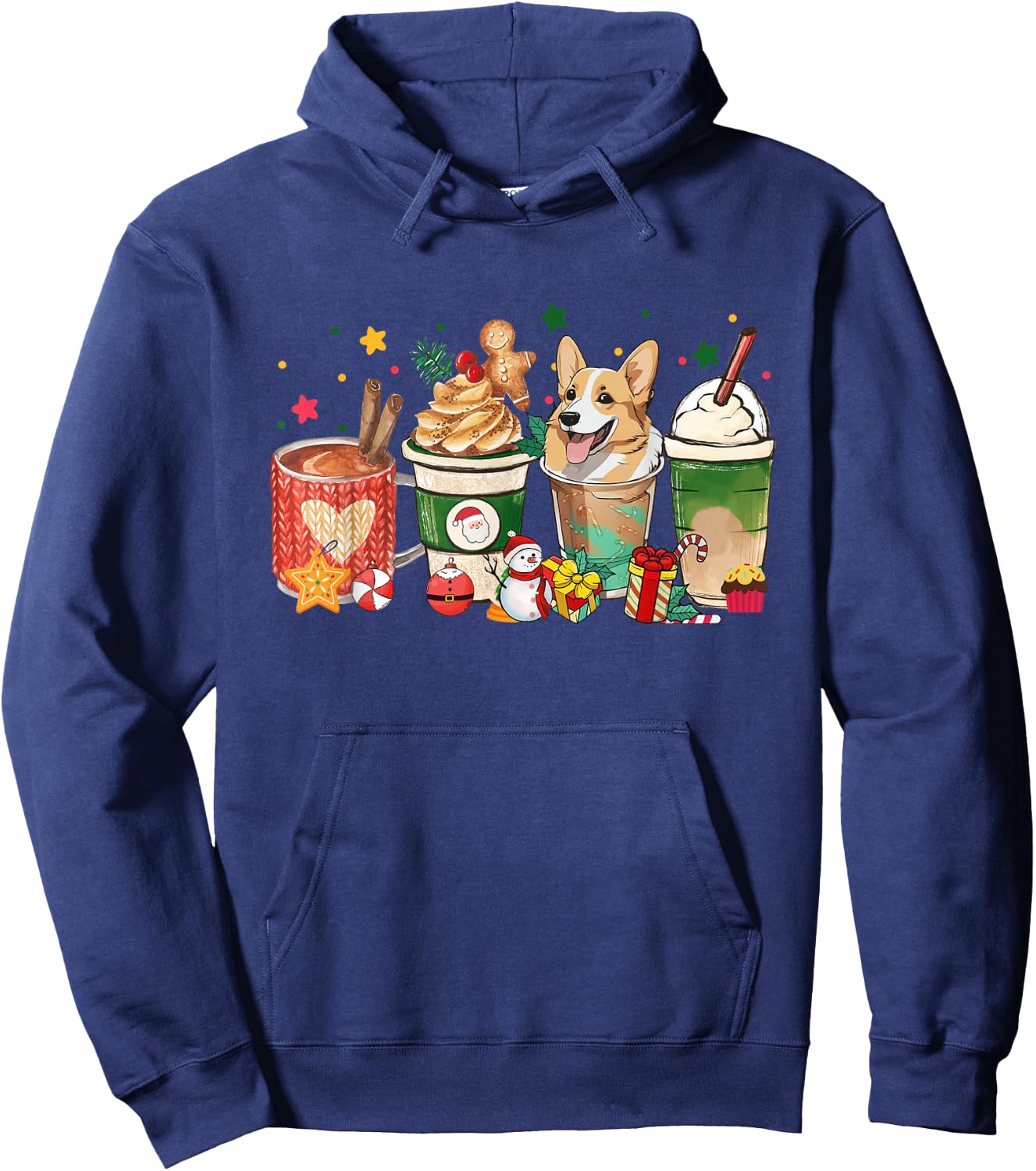 Corgi Dog Coffee Latte Christmas Dog Mom Xmas Pajamas Women Hoodie - Hoodie | Navy
