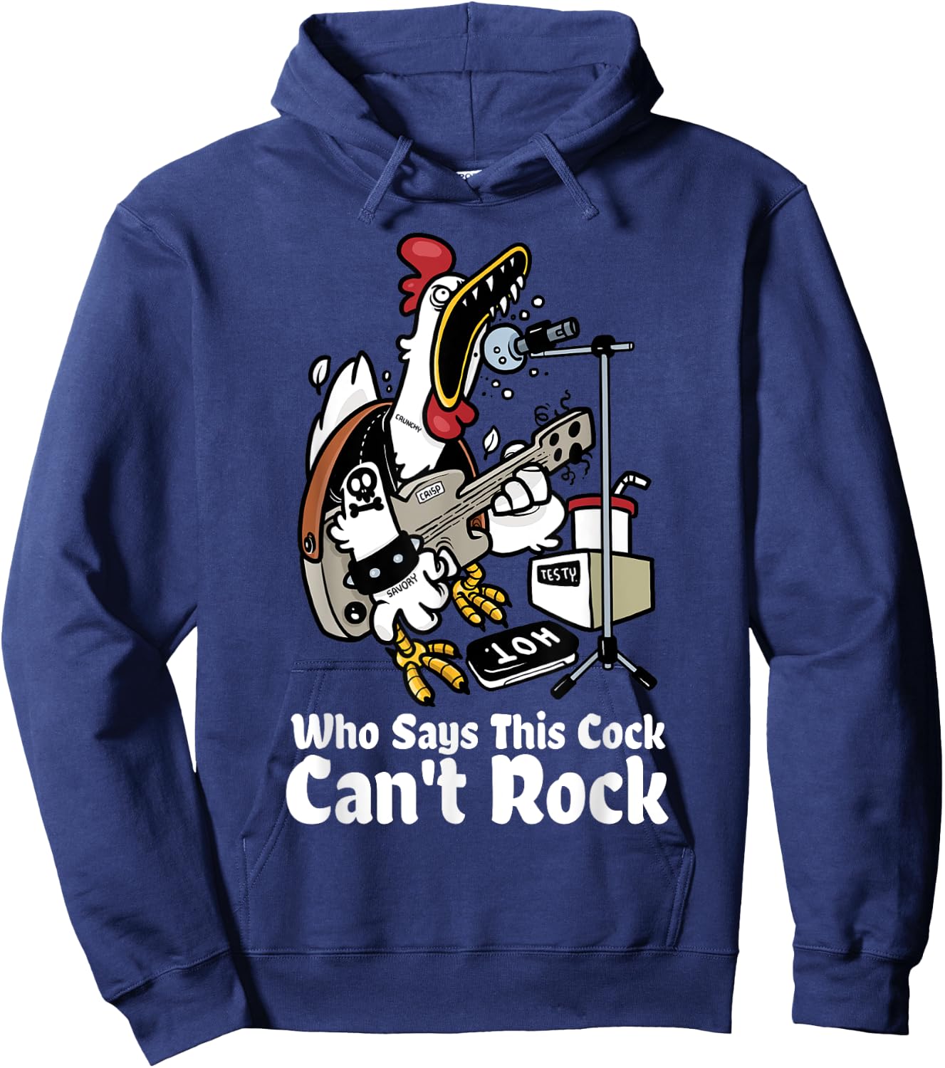 Funny Rock & Roll Rooster Chicken Playing Rock Guitar Party Hoodie - Hoodie | Navy