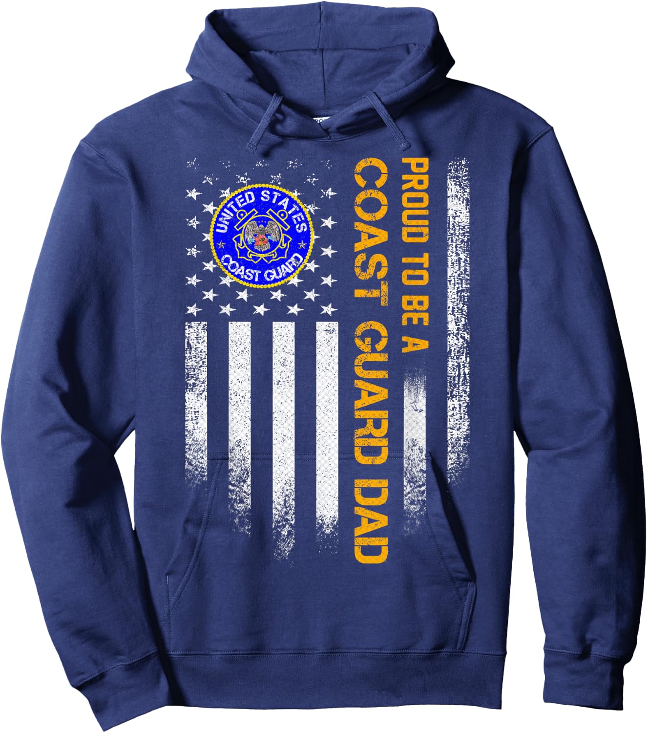 Vintage USA American Flag Proud To Be A Coast Guard Dad Hoodie - Hoodie | Navy