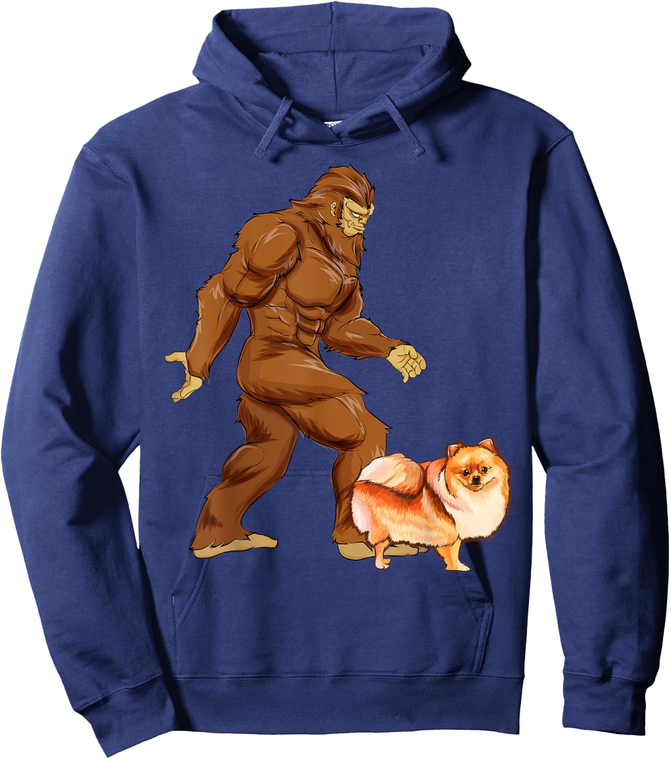 Funny Bigfoot Walking Pomeranian Sasquatch Dog Women Kids Hoodie - Hoodie | Navy