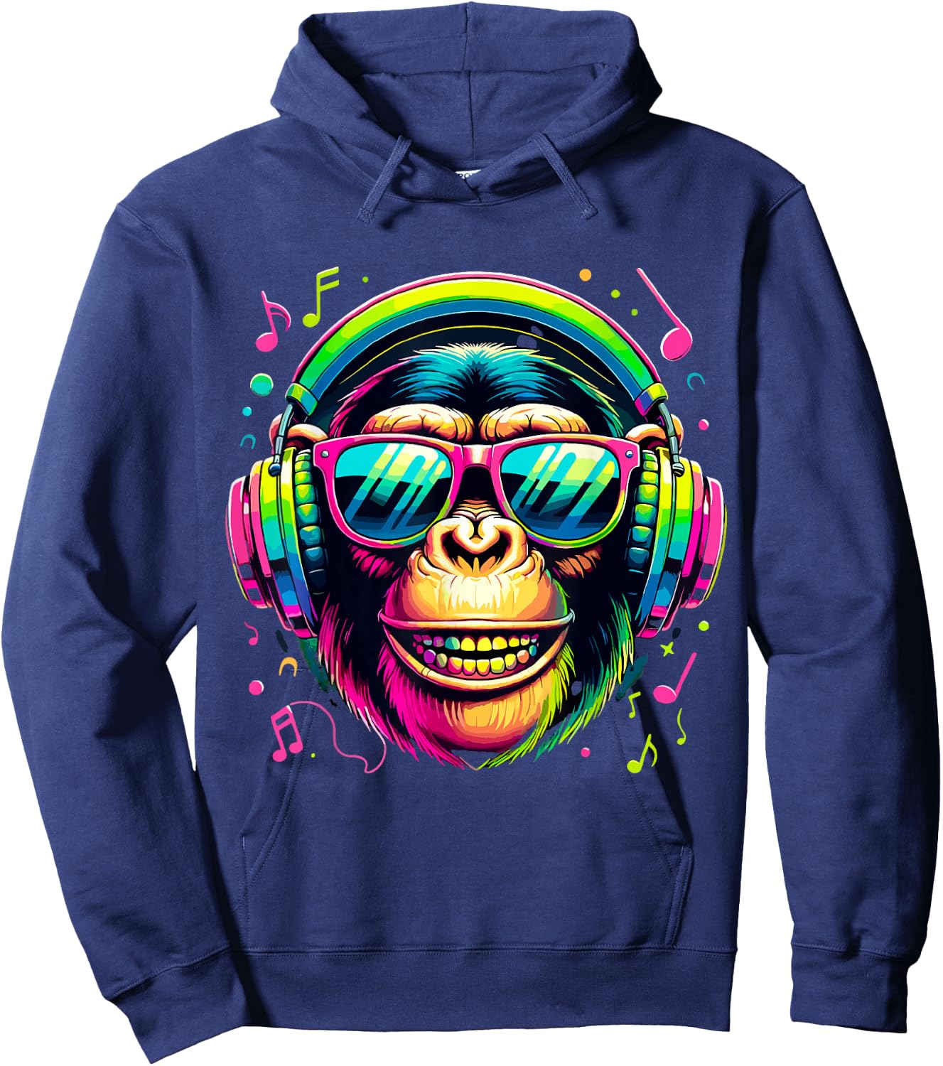 Monkey Chimp with Headphones Music Lover Hoodie - Hoodie | Navy