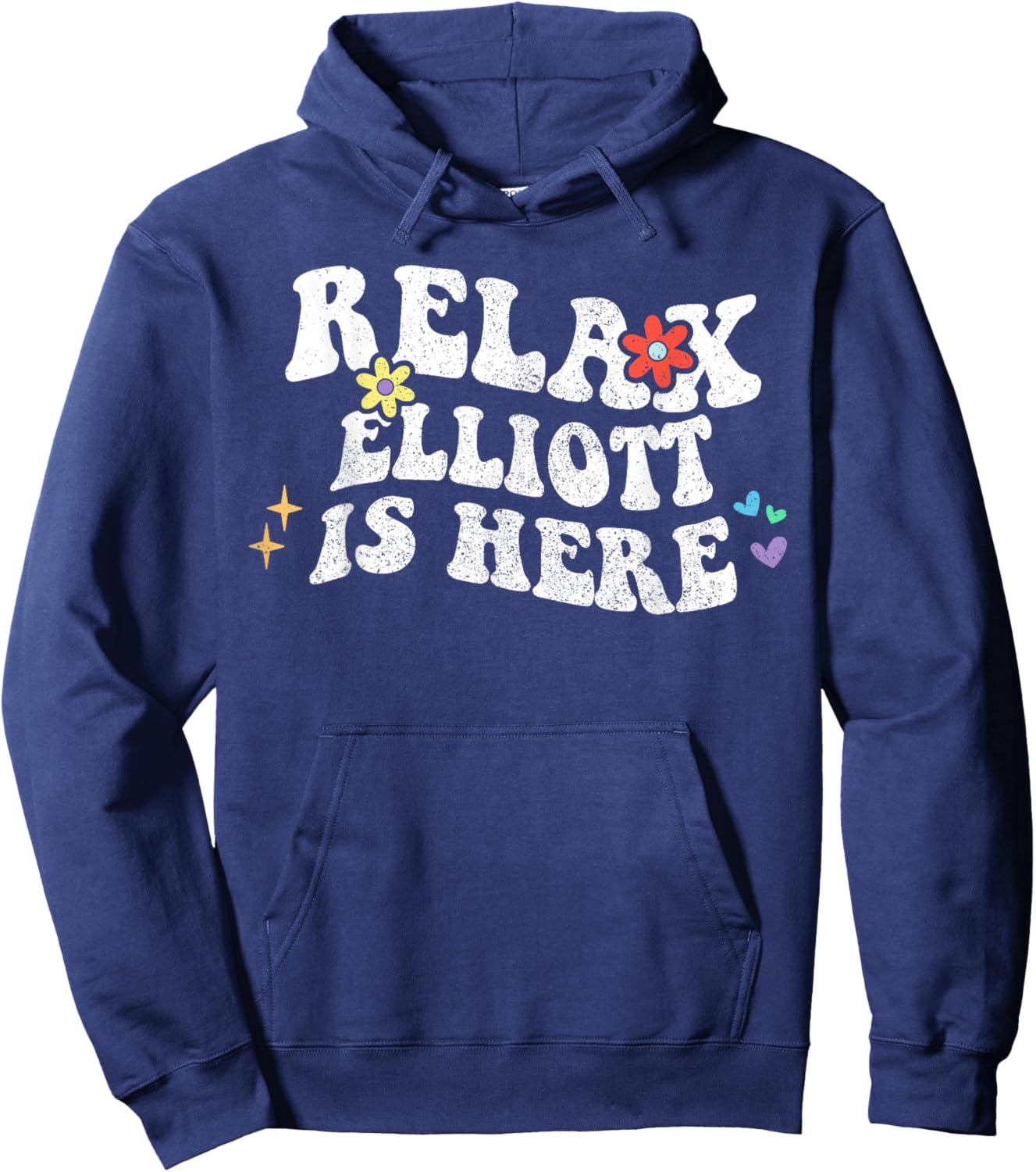 Retro Groovy Relax Elliott Is Here Funny Mother's Day Name Hoodie - Hoodie | Navy