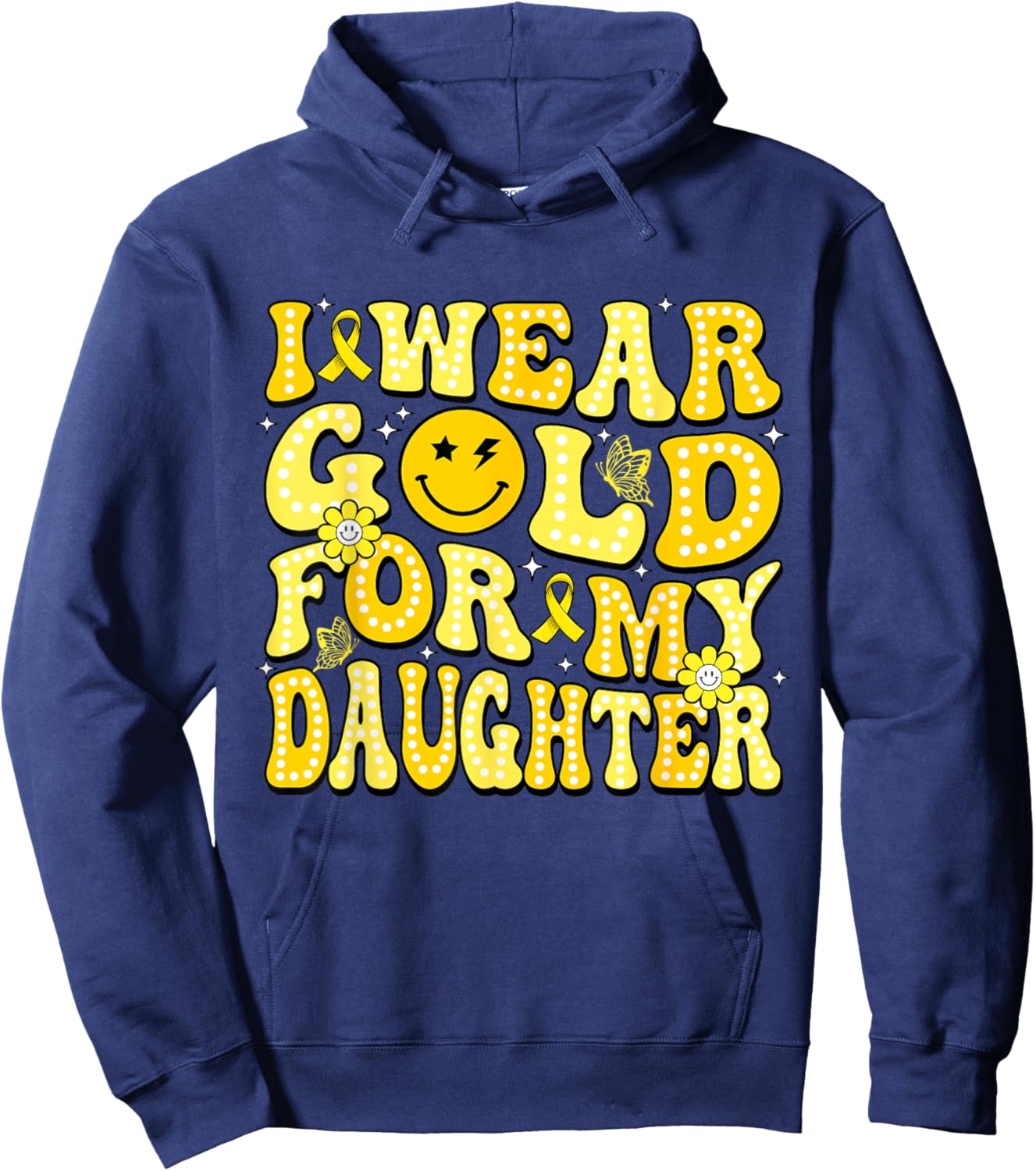 Groovy I Wear Gold For My Daughter Childhood Cancer Hoodie - Hoodie | Navy