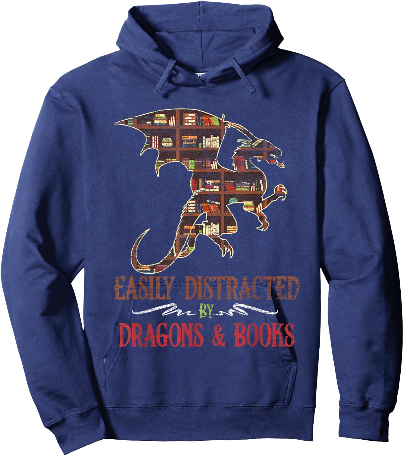 Easily Distracted By Dragons And Books Dragon Hoodie - Hoodie | Navy