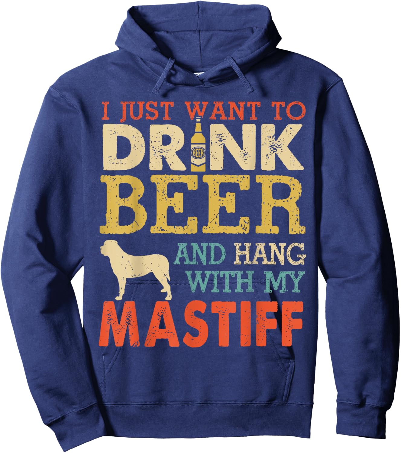 Mastiff Dad Drink Beer Hang With Dog Funny Men Vintage Hoodie - Hoodie | Navy