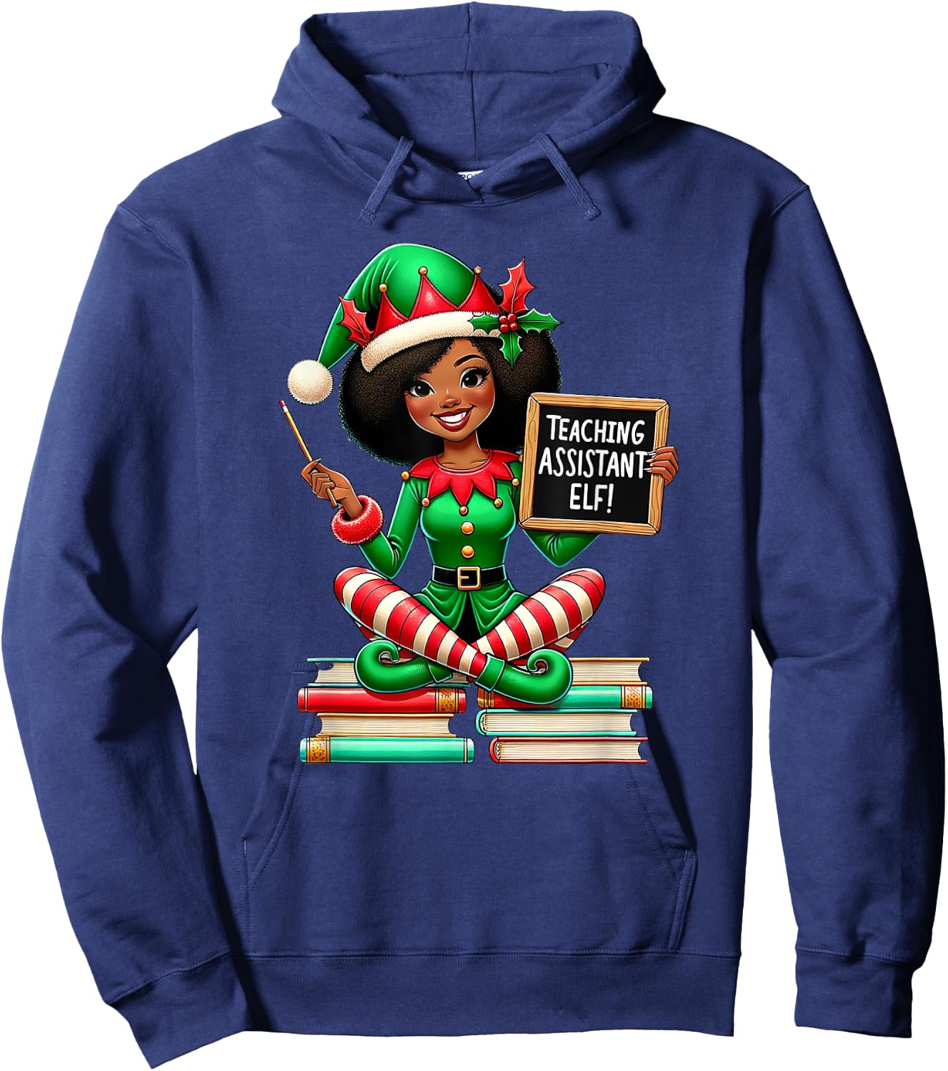 Teaching Assistant Elf African American Elf Educator Holiday Hoodie - Hoodie | Navy
