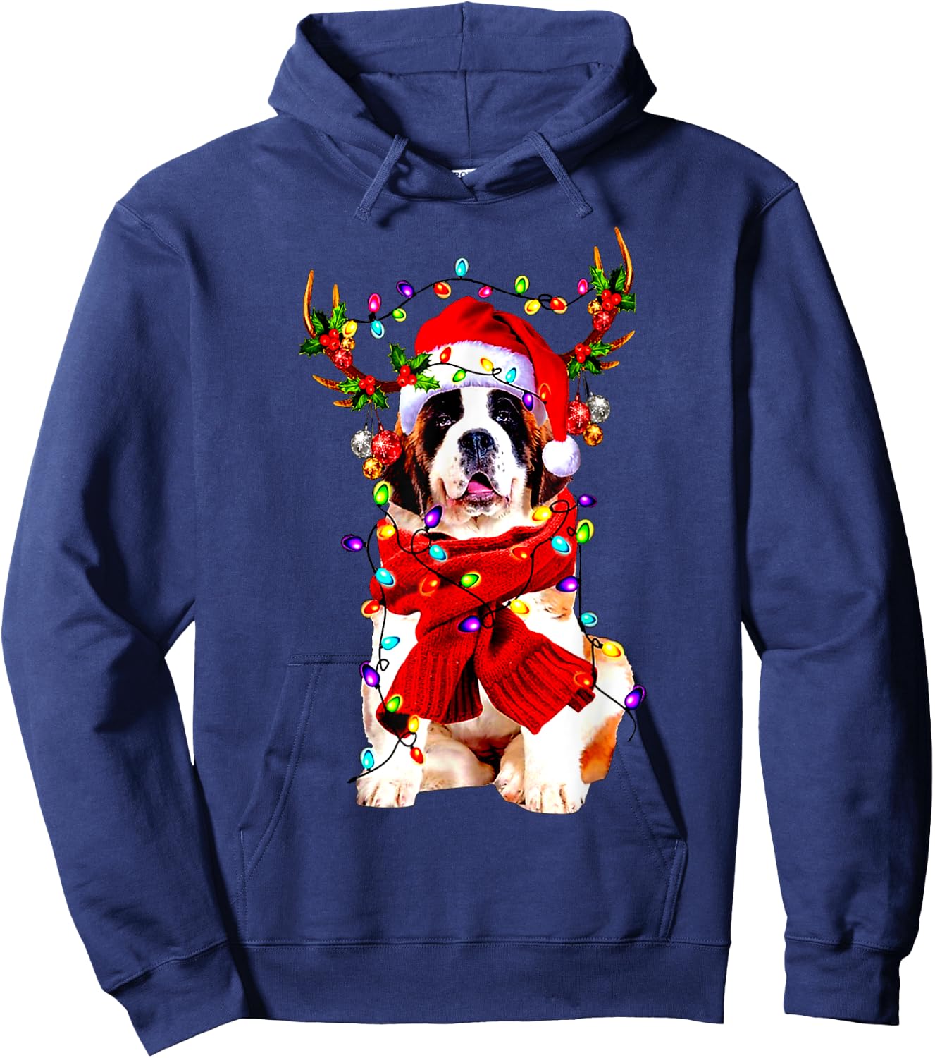 Funny St Bernard gorgeous reindeer Light Christmas Hoodie - Hoodie | Navy