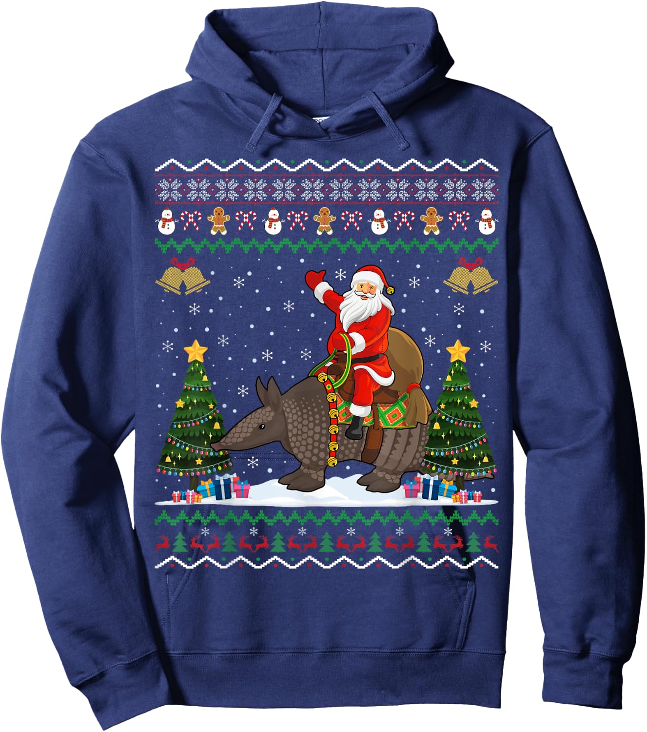 Armadillo Ugly Xmas Gift Santa Riding Armadillo Christmas Hoodie - Hoodie | Navy