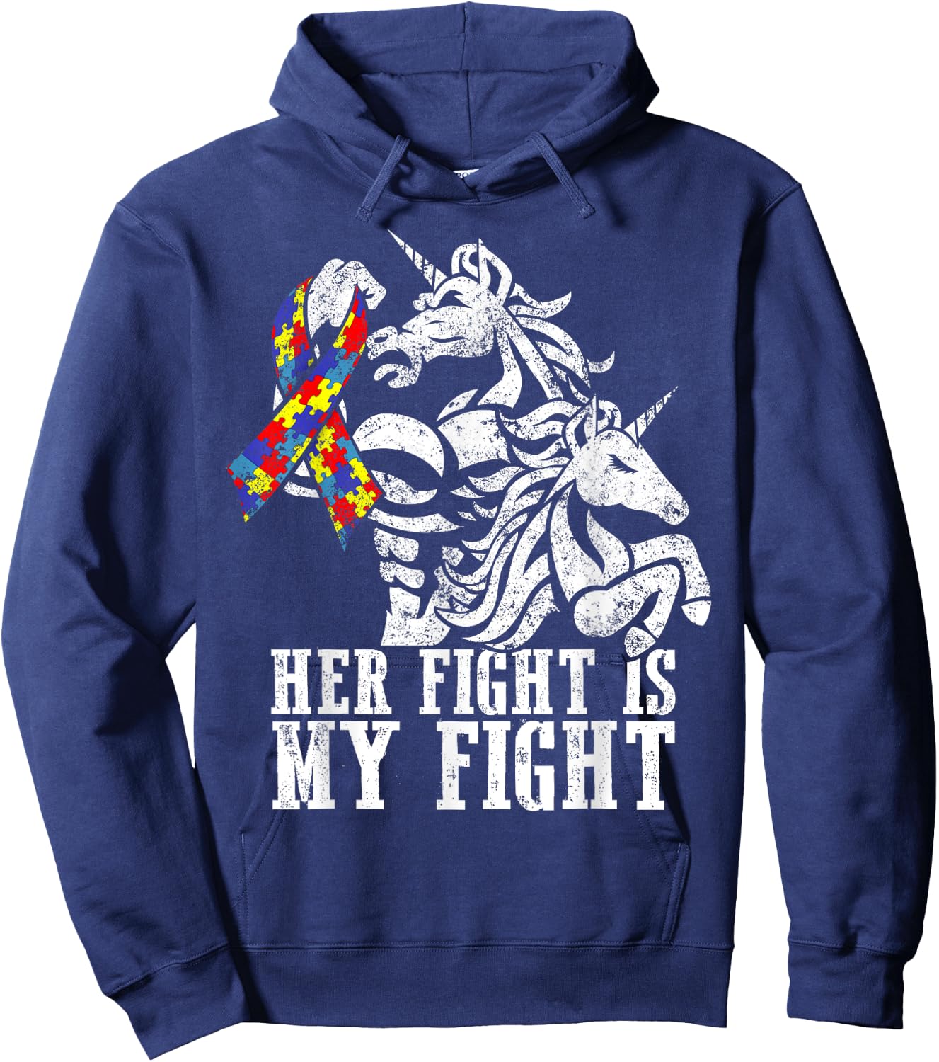 Her Fight is My Fight Autism Ribbon Unicorn Dad Daughter Hoodie - Hoodie | Navy