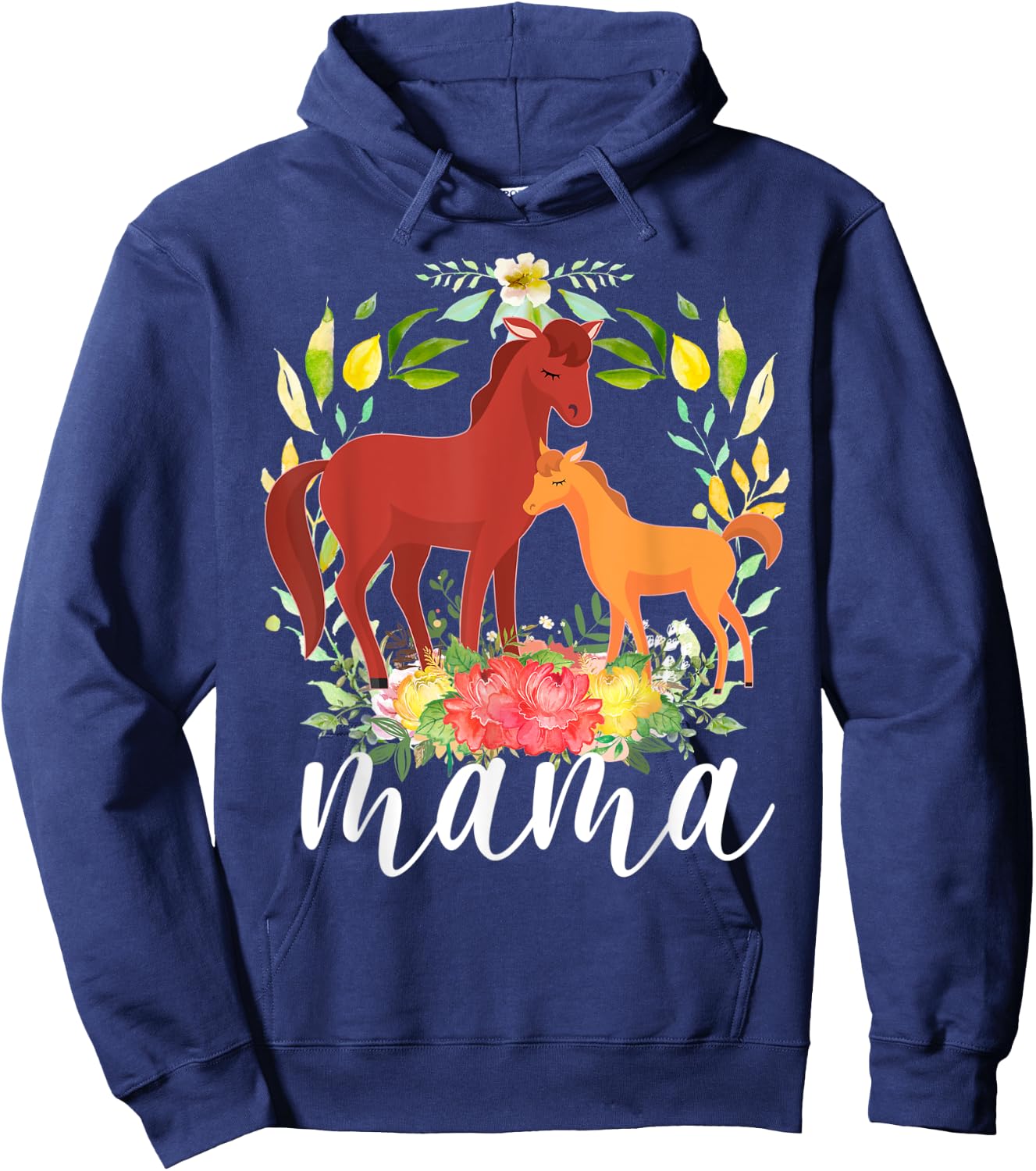 Flowers Mom Horse & Baby Horse - Animal Mama Mother's Day Hoodie - Hoodie | Navy