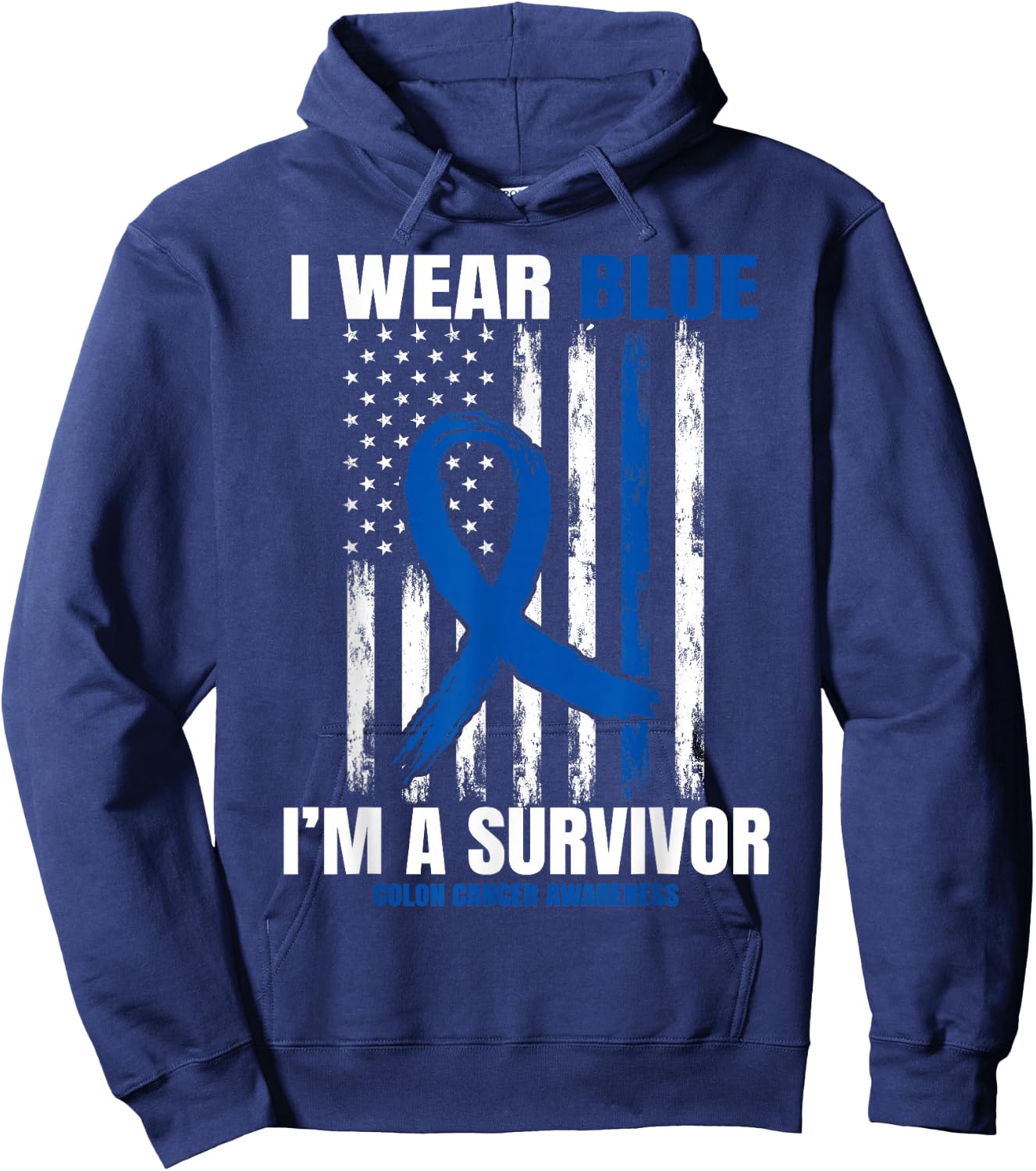 Blue Colon Cancer Survivor Gifts Women Men Flag Cancer Free Hoodie - Hoodie | Navy