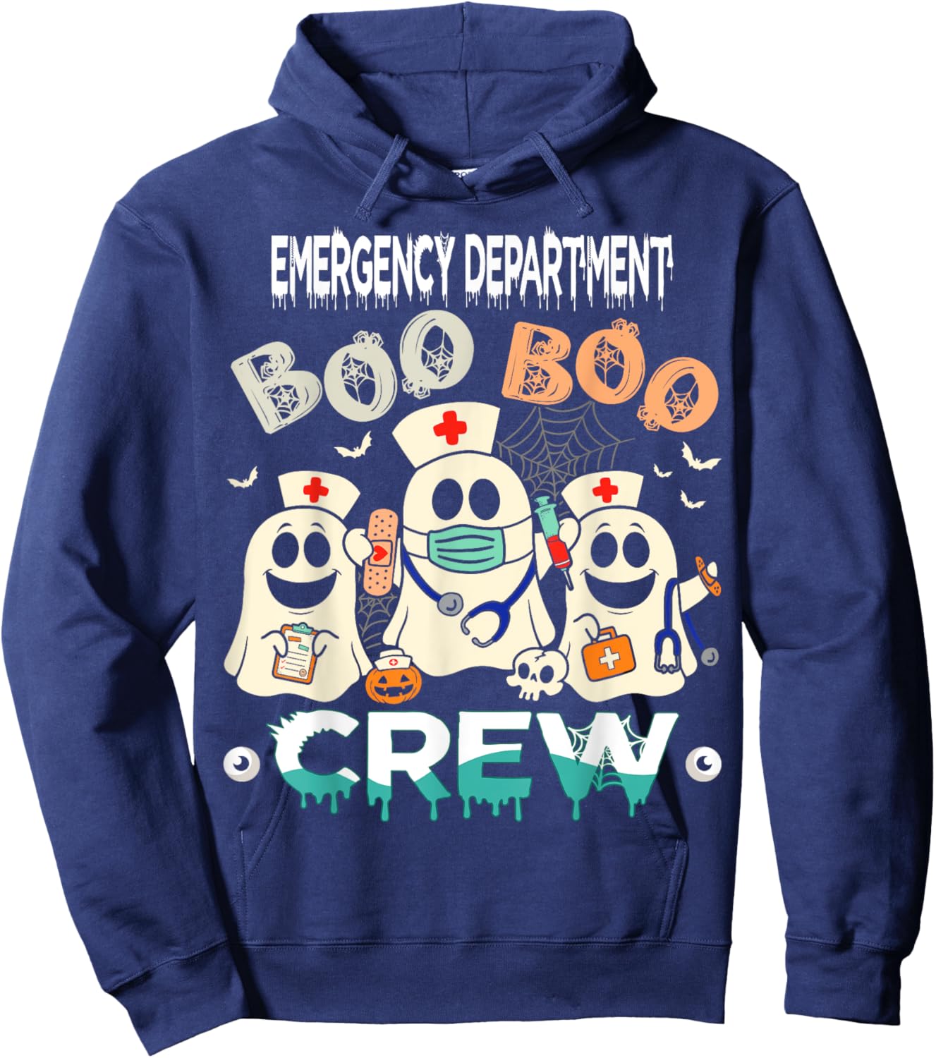 ER Nurse Boo Crew Halloween Emergency Nurse Costume Women Hoodie - Hoodie | Navy