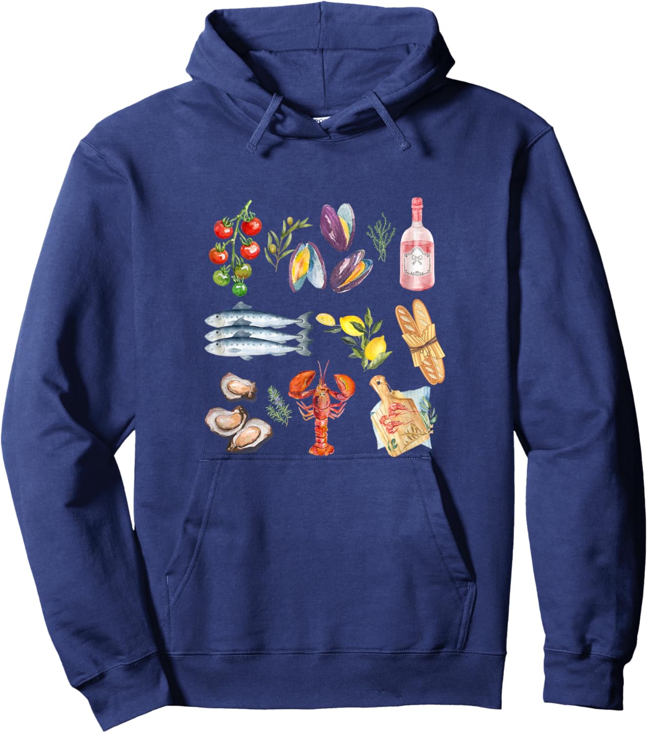 Italian Summer Scrapbook with seafood coastal Mediterranean Men Women Kids Hoodie - Hoodie | Navy