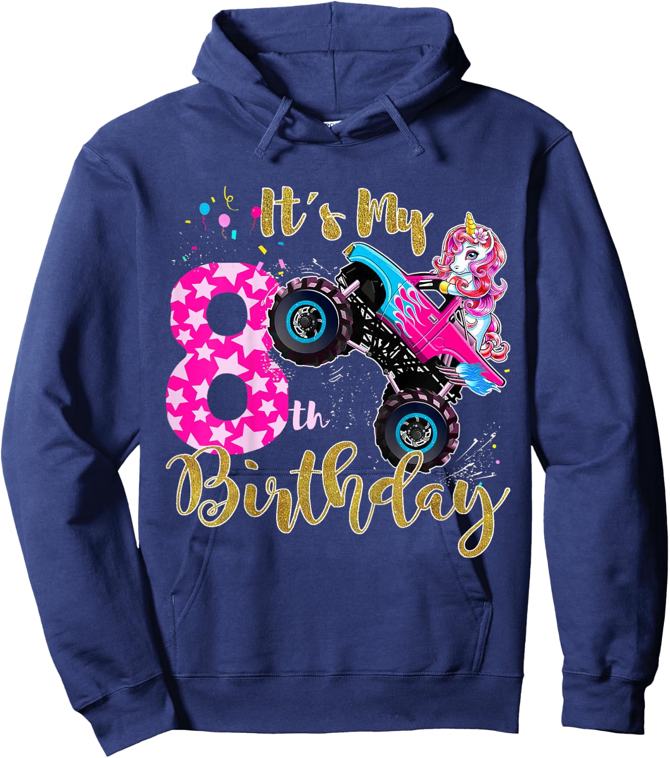 Kids Monster Truck Unicorn T Shirt Girls 8th Birthday Daughter Hoodie - Hoodie | Navy