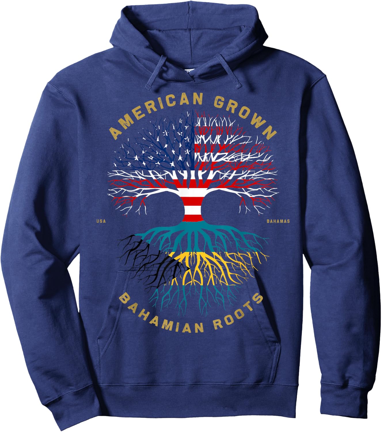 American Grown With Bahamian Roots Tree USA Flag Gifts Hoodie - Hoodie | Navy