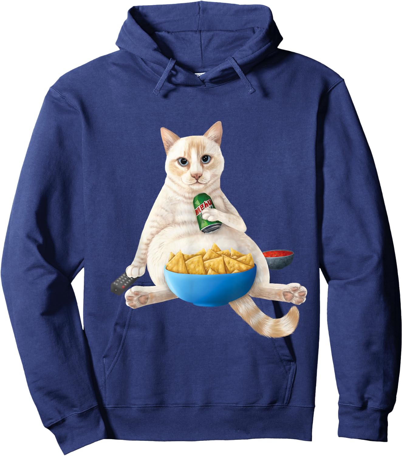 Flame point Siamese - white cat with a soda and snacks Hoodie - Hoodie | Navy