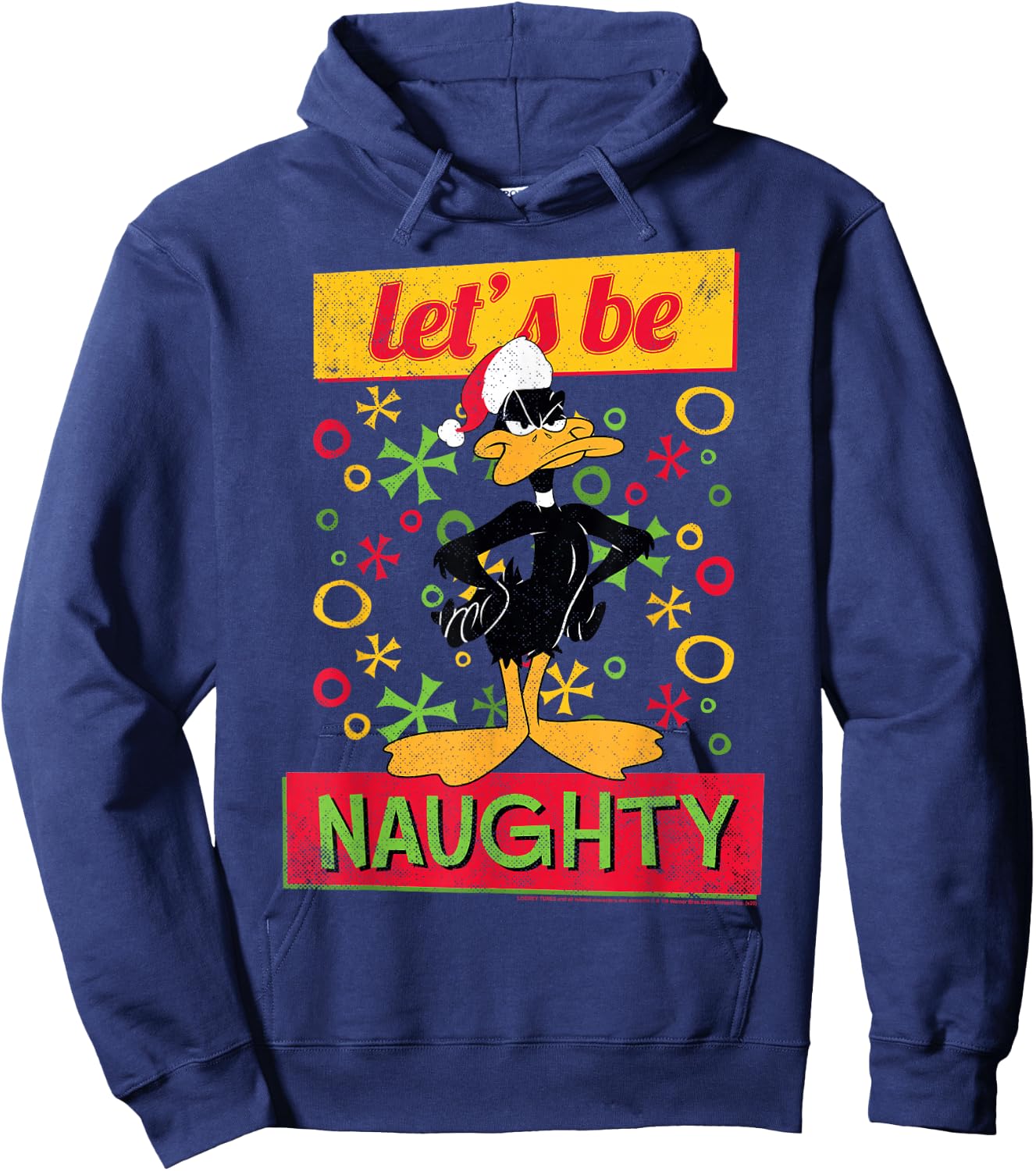 Looney Tunes Christmas Daffy Duck Let's Be Naughty Portrait Hoodie - Hoodie | Navy