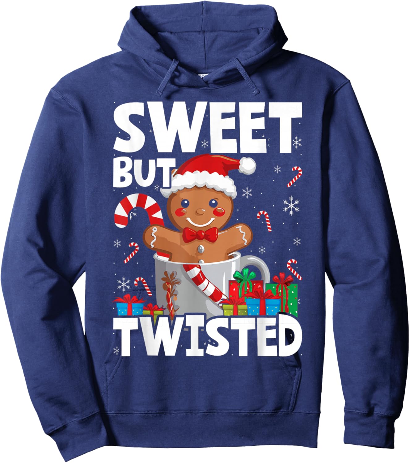Funny Christmas Sweet But Twisted Gingerbread Candy Cane Hoodie - Hoodie | Navy