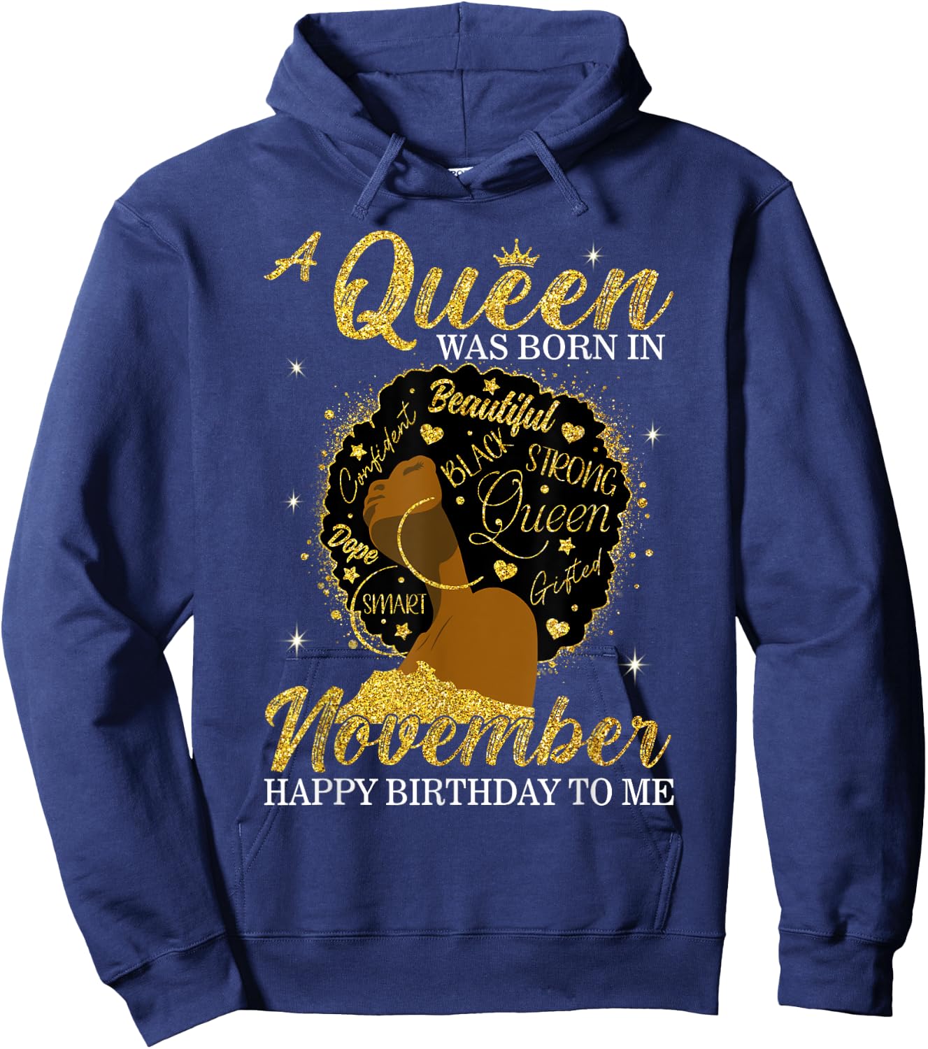 A Queen Was Born In November Birthday Afro Girl Black Women Hoodie - Hoodie | Navy