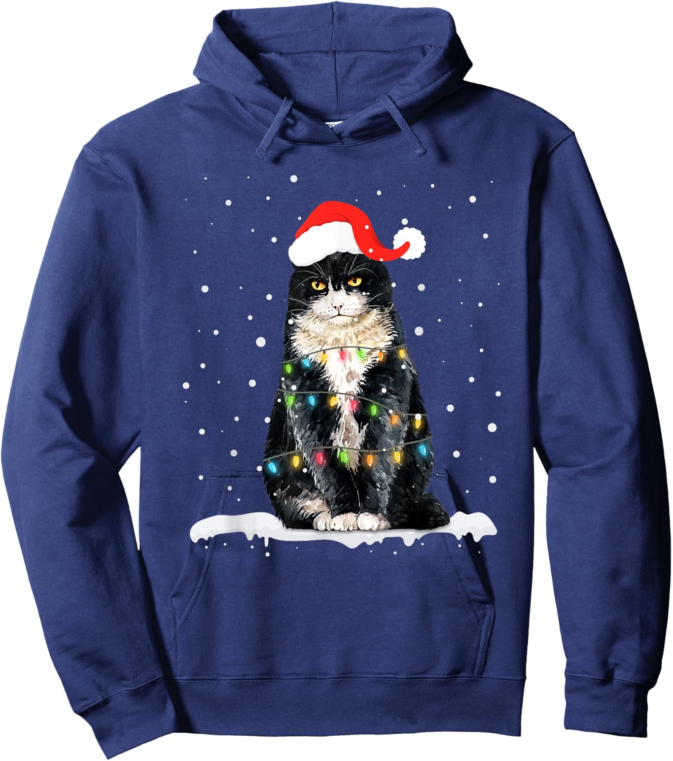 Funny Santa Cat Christmas Lights Holiday Gift Men Women Kids Hoodie - Hoodie | Navy