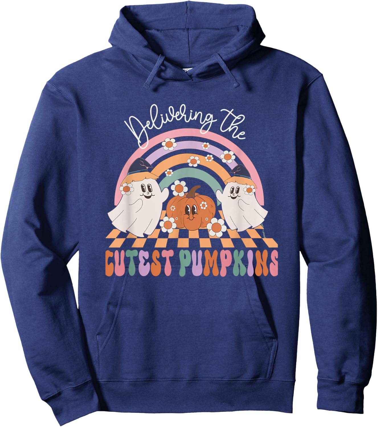 Delivering Cutest Pumpkins Ghost Halloween Labor & Delivery Hoodie - Hoodie | Navy