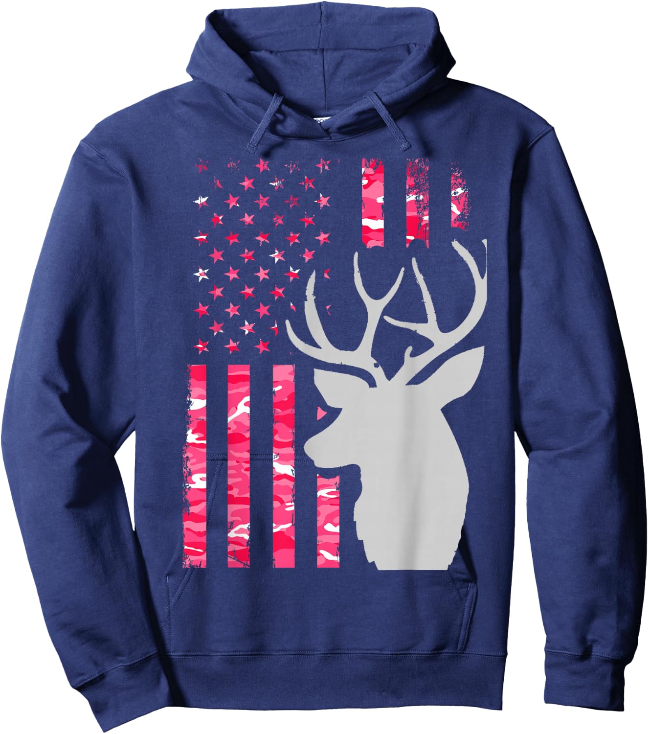 Pink Camo American Flag Camouflage Buck Hunting Shirt Women Hoodie - Hoodie | Navy