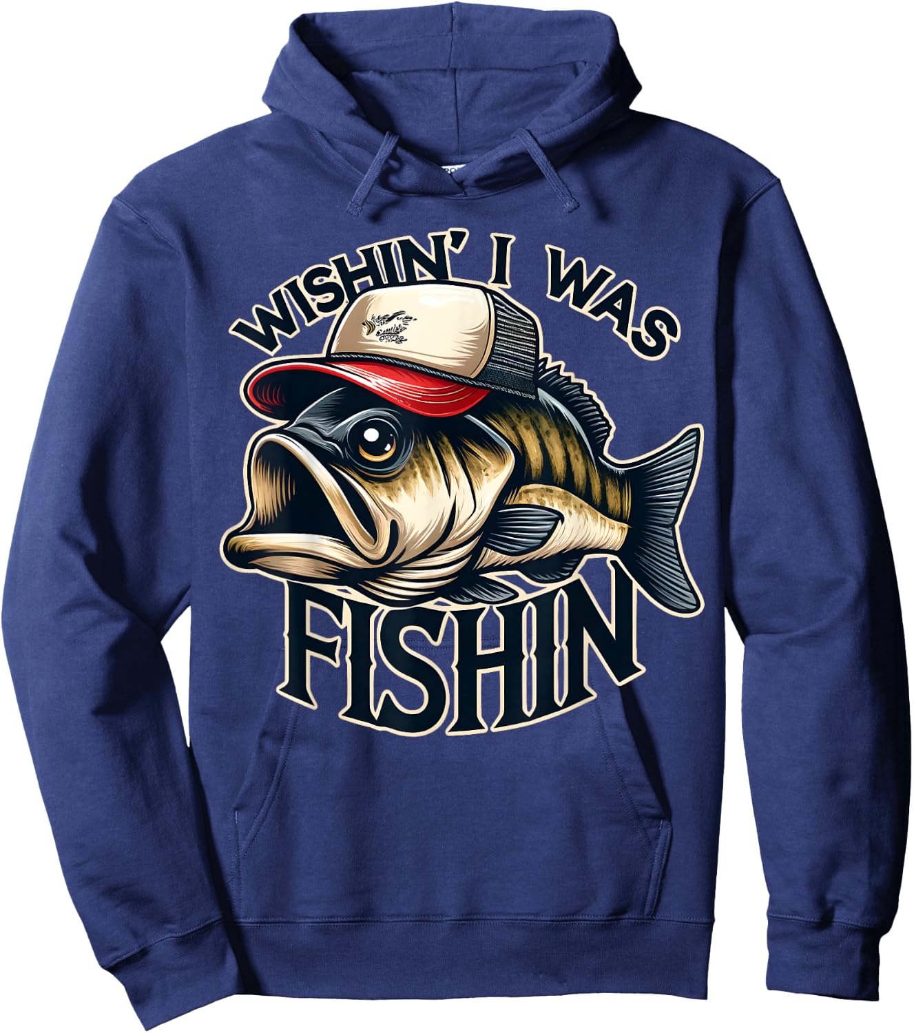 Wishin' I Was Fishin' Funny Fishing Fisherman Father's Day Hoodie - Hoodie | Navy