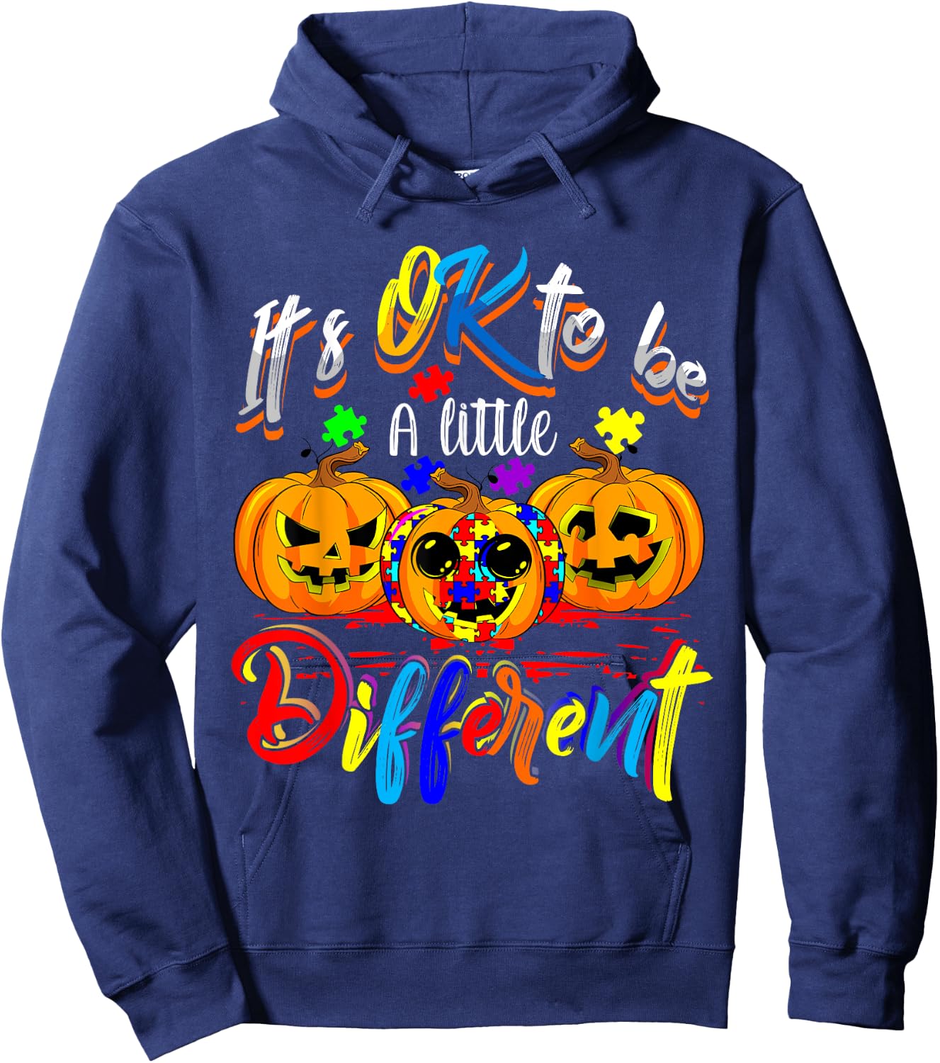 Halloween Autism Pumpkin It's OK To Be a Little Different Hoodie - Hoodie | Navy