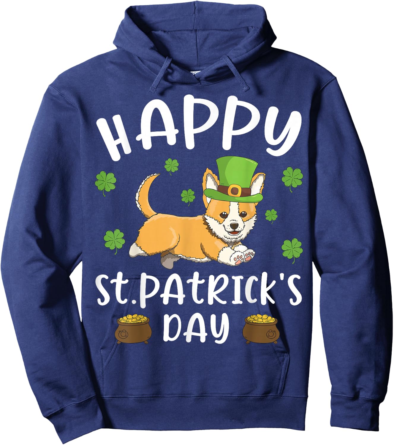 Happy St. Patrick's Day Funy Saint Patricks Corgi Dog Gift Hoodie - Hoodie | Navy