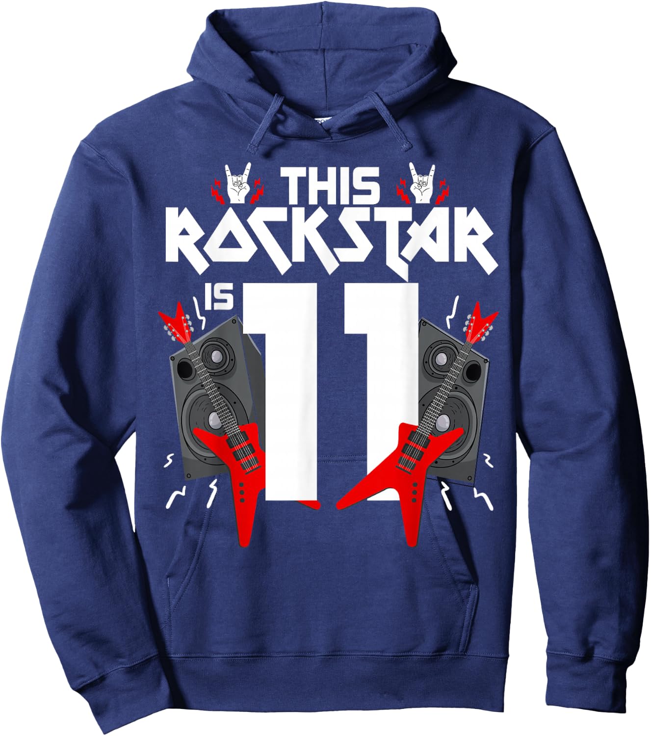11 Year Old Rock And Roll Star Birthday Guitar 11th Gift Hoodie - Hoodie | Navy