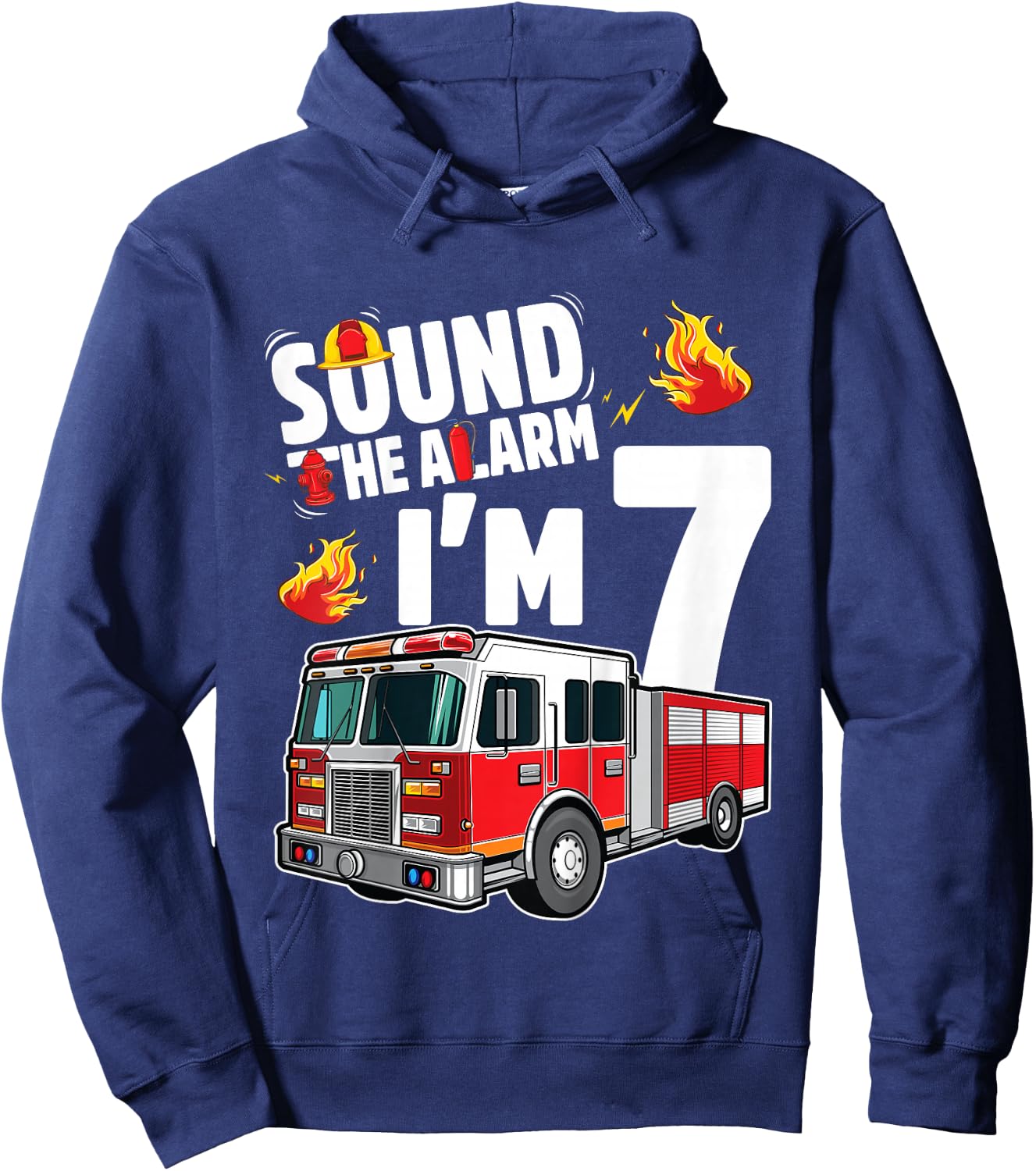 Fire Truck 7th Birthday Boy Firefighter 7 Year Old Hoodie - Hoodie | Navy