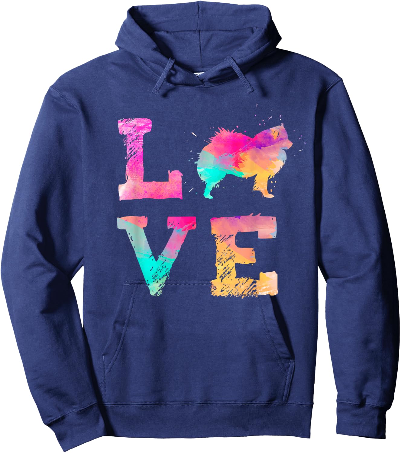 Colourful Watercolour Painting American Eskimo Dog Dog Hoodie - Hoodie | Navy
